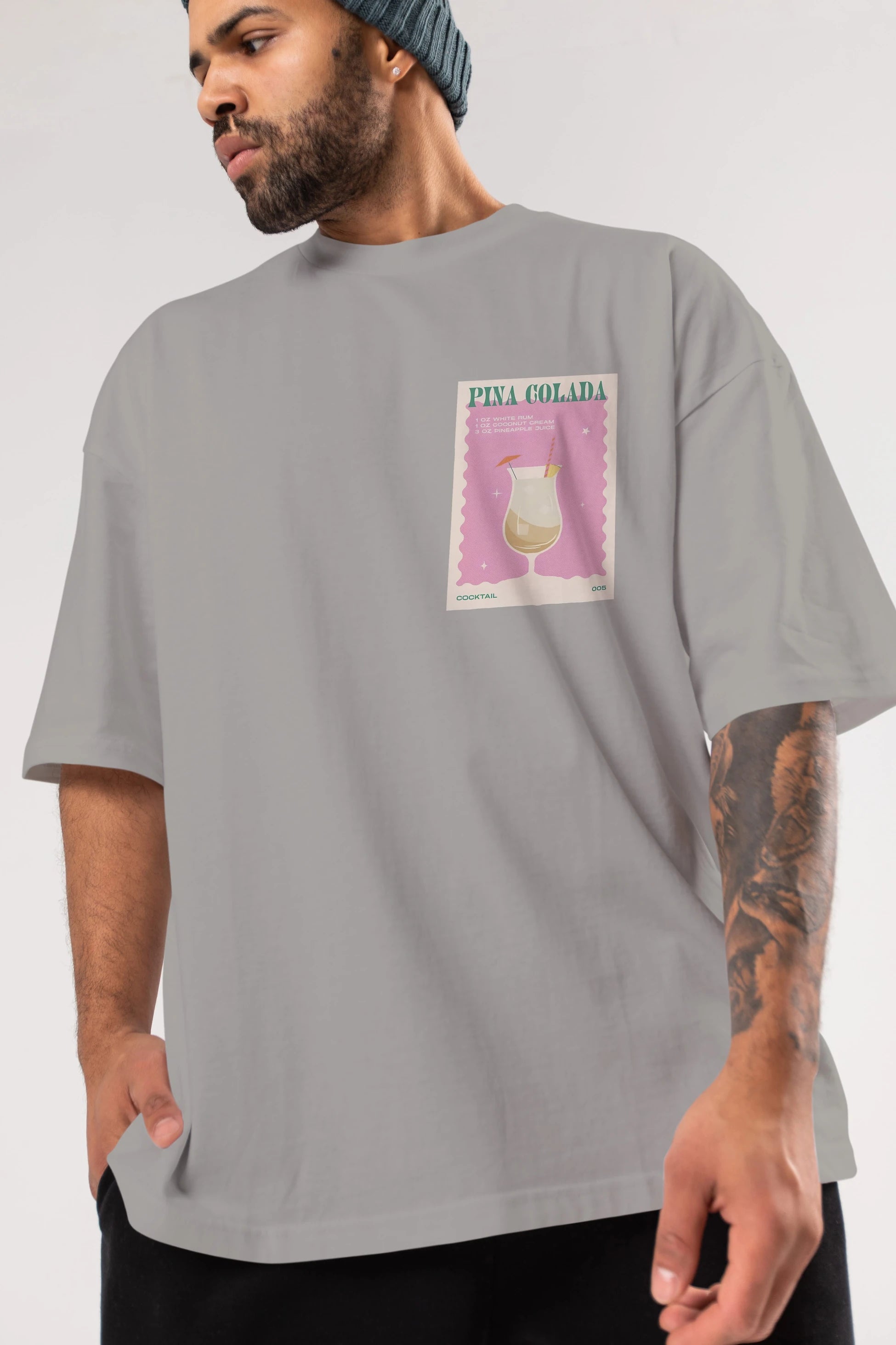 Pina Colada 3 Ön Sol Baskılı Oversize t-shirt Erkek Kadın Unisex %100 Pamuk Bisiklet Yaka tişort