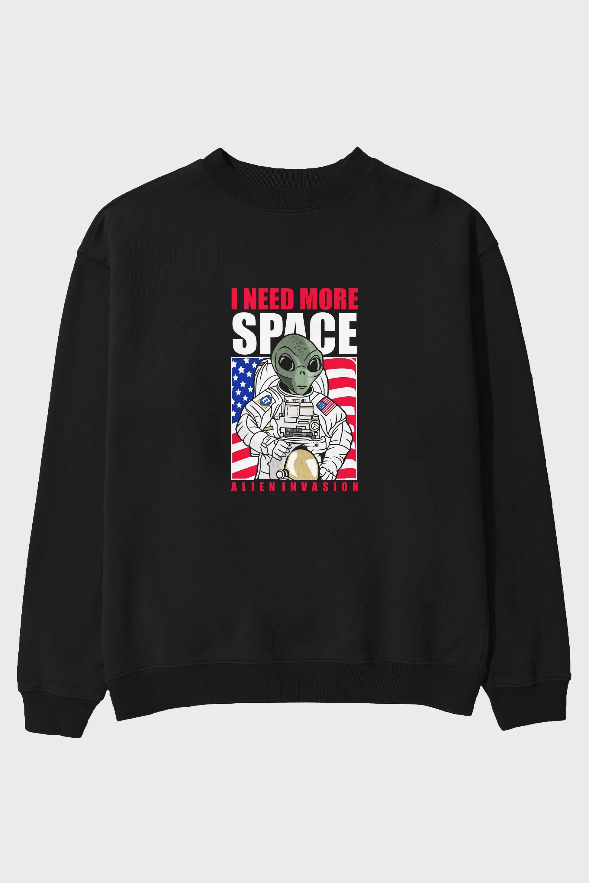 Alien Astronaut Ön Baskılı Oversize Sweatshirt Erkek Kadın Unisex