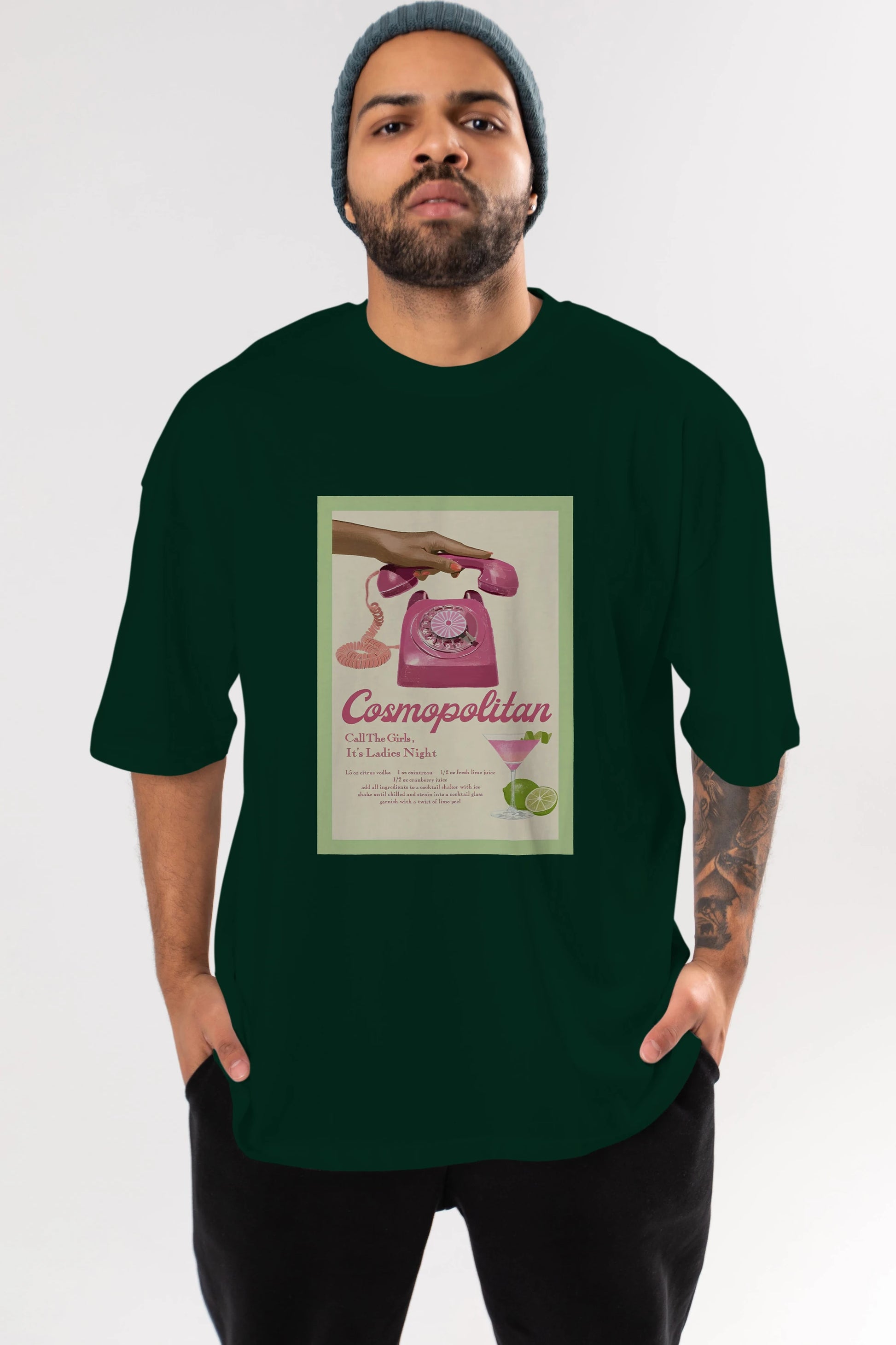Cosmopolitan 5 Ön Baskılı Oversize t-shirt Erkek Kadın Unisex %100 Pamuk Bisiklet Yaka tişort