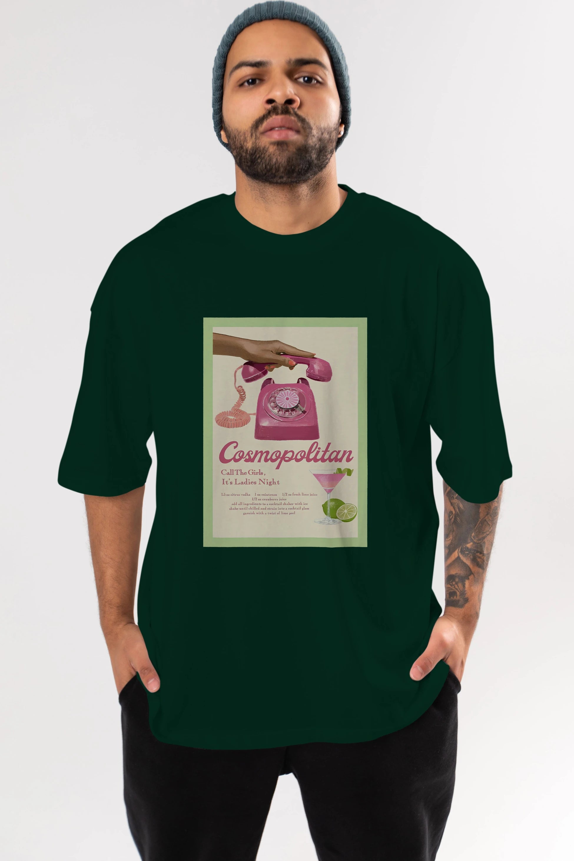 Cosmopolitan 5 Ön Baskılı Oversize t-shirt Erkek Kadın Unisex %100 Pamuk Bisiklet Yaka tişort