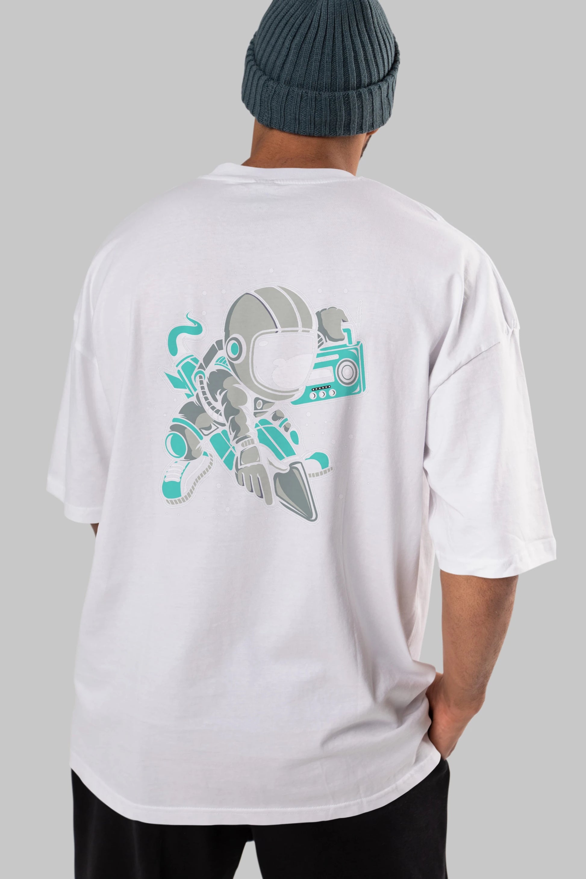 Astronaut Rocket (2) Arka Baskılı Oversize t-shirt Erkek Kadın Unisex