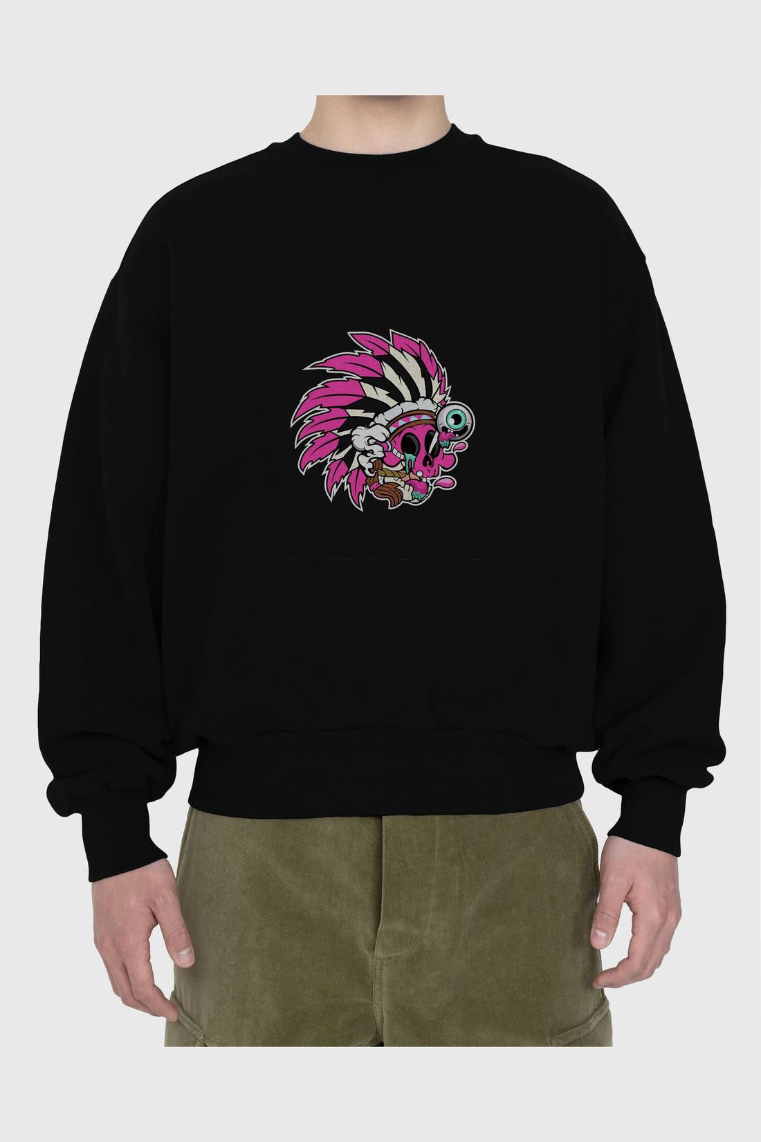 Skull Indian Ön Baskılı Oversize Sweatshirt Erkek Kadın Unisex