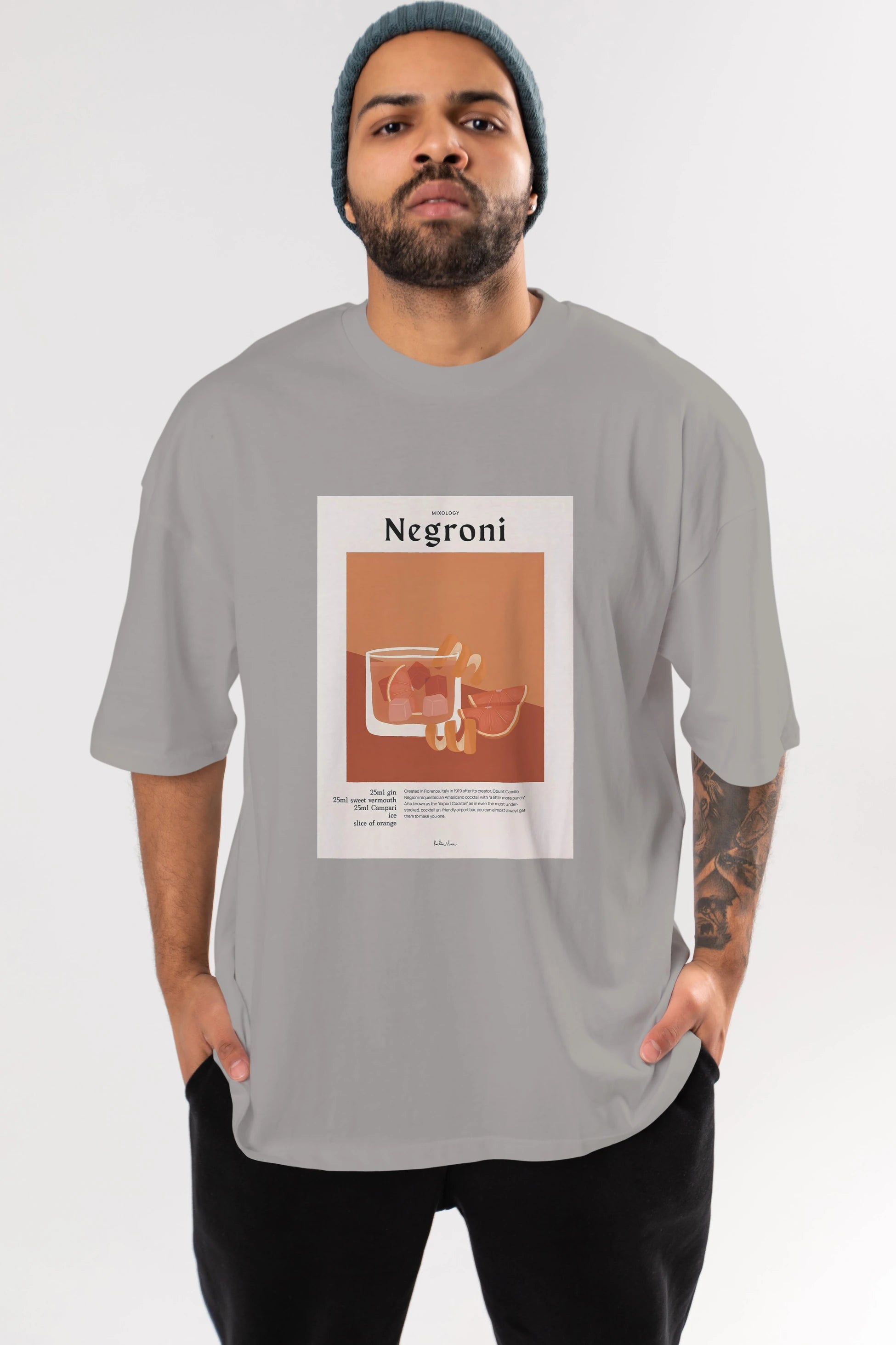 Mixology Negroni Ön Baskılı Oversize t-shirt Erkek Kadın Unisex %100 Pamuk Bisiklet Yaka tişort