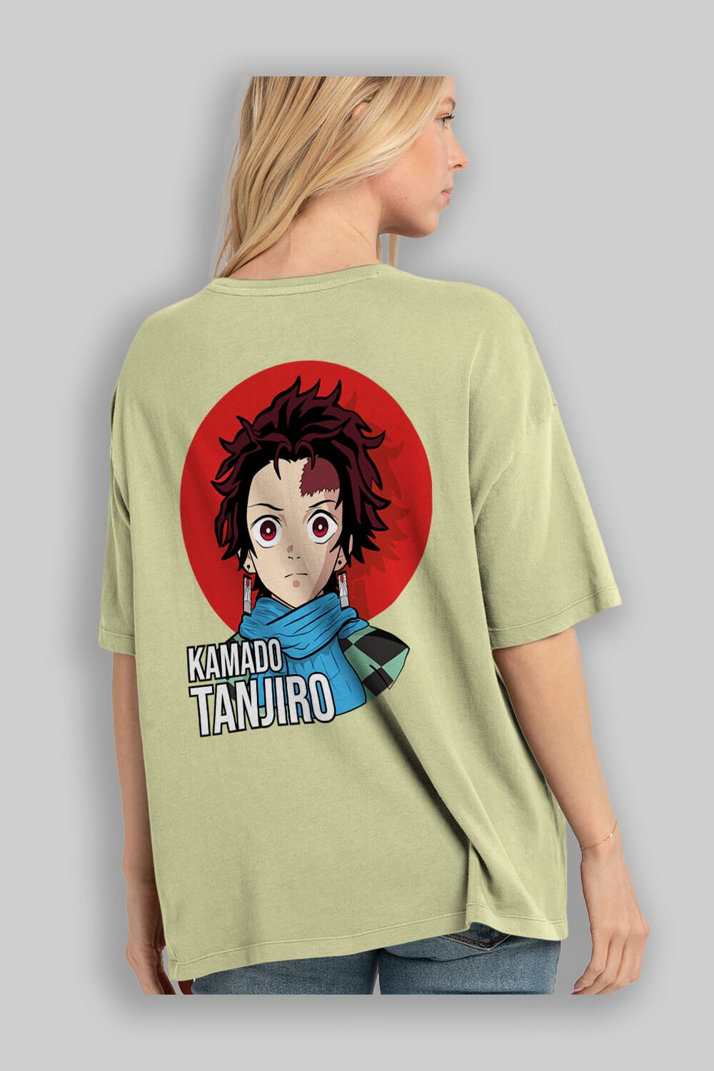 TANJIRO KAMADO Anime Arka Baskılı Oversize t-shirt Erkek Kadın Unisex