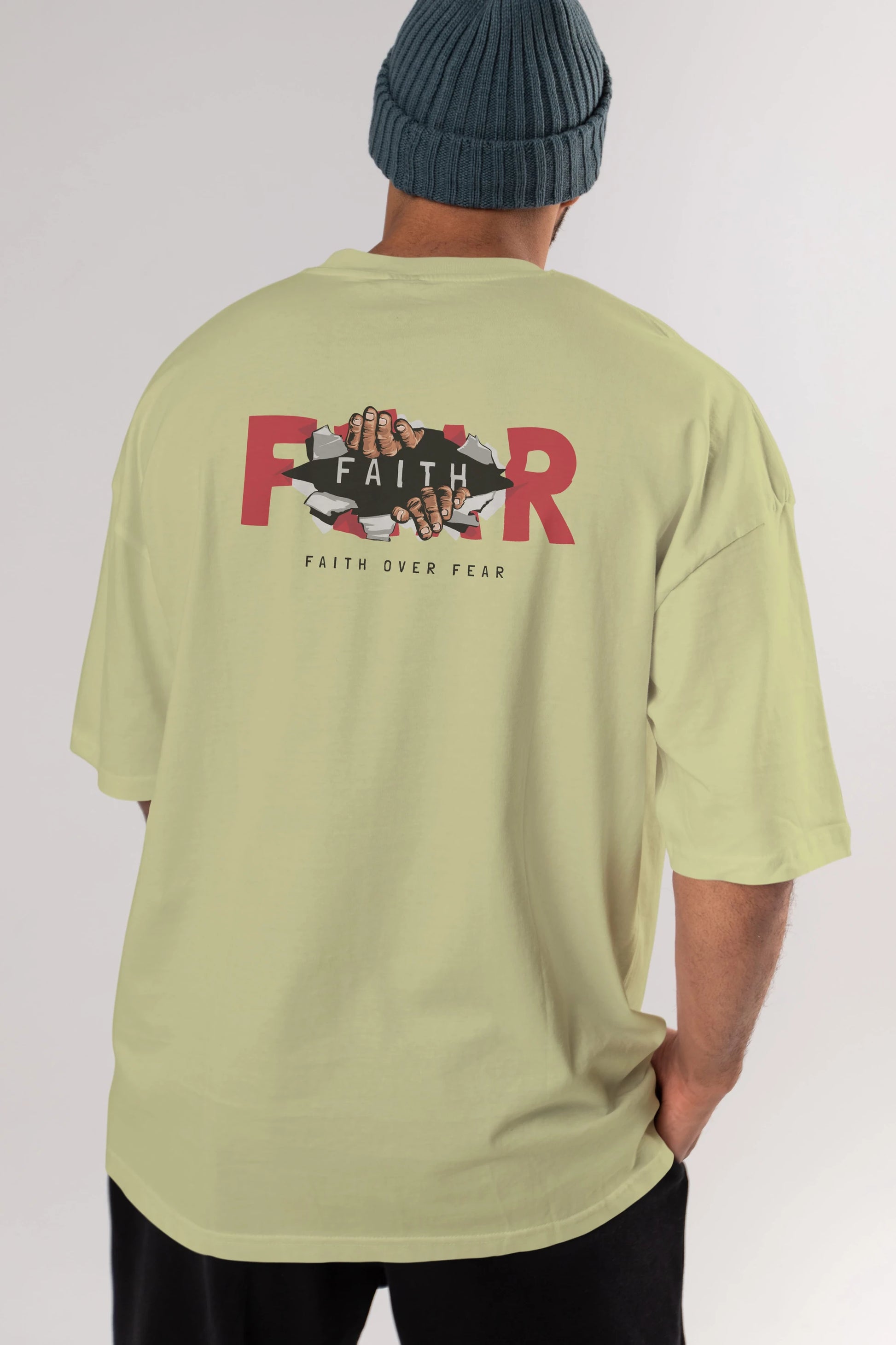 Faith Over Fear Arka Baskılı Oversize t-shirt Erkek Kadın Unisex