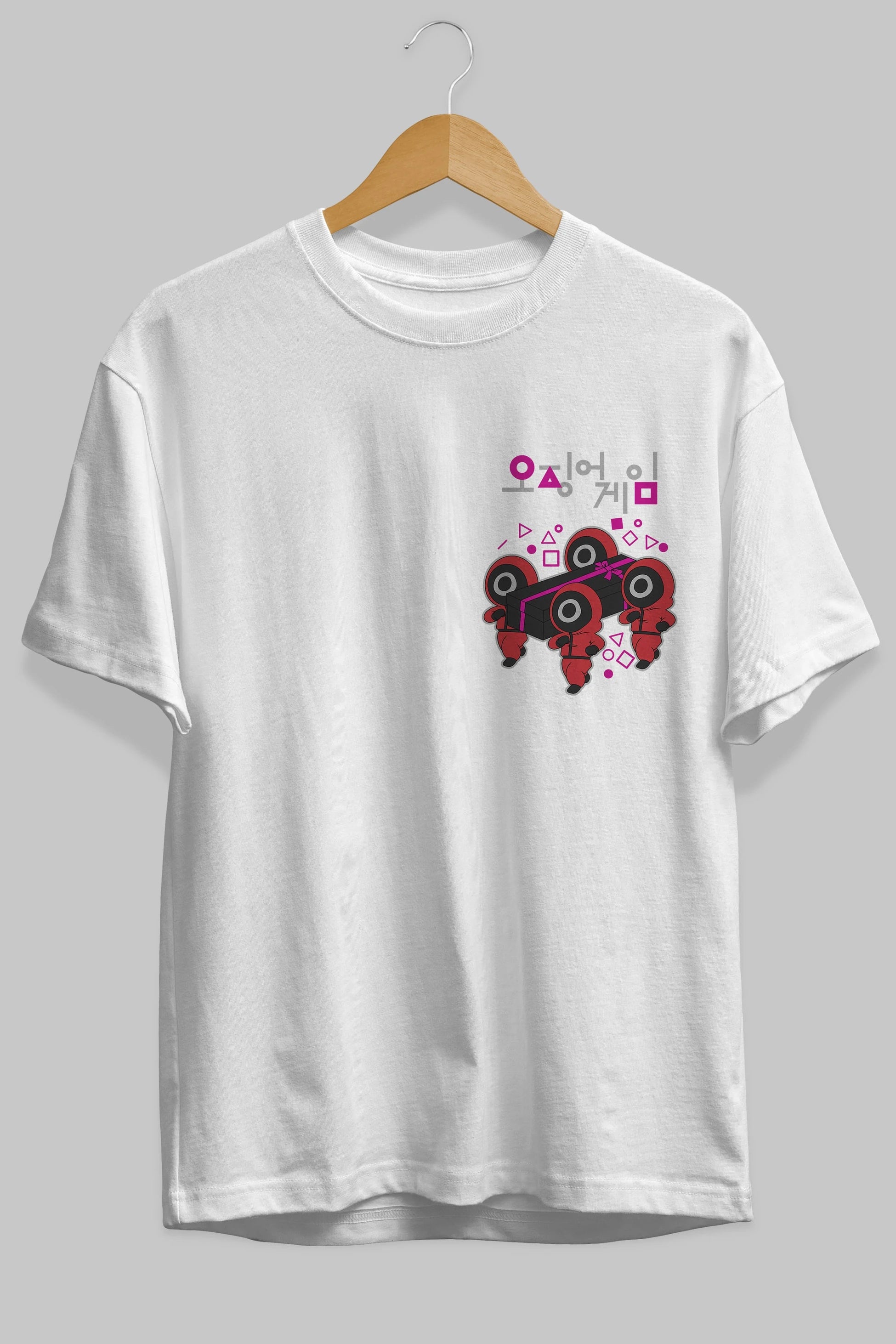 Squid Game (6) Ön Sol Baskılı Oversize t-shirt Erkek Kadın Unisex %100 Pamuk Bisiklet Yaka tişort