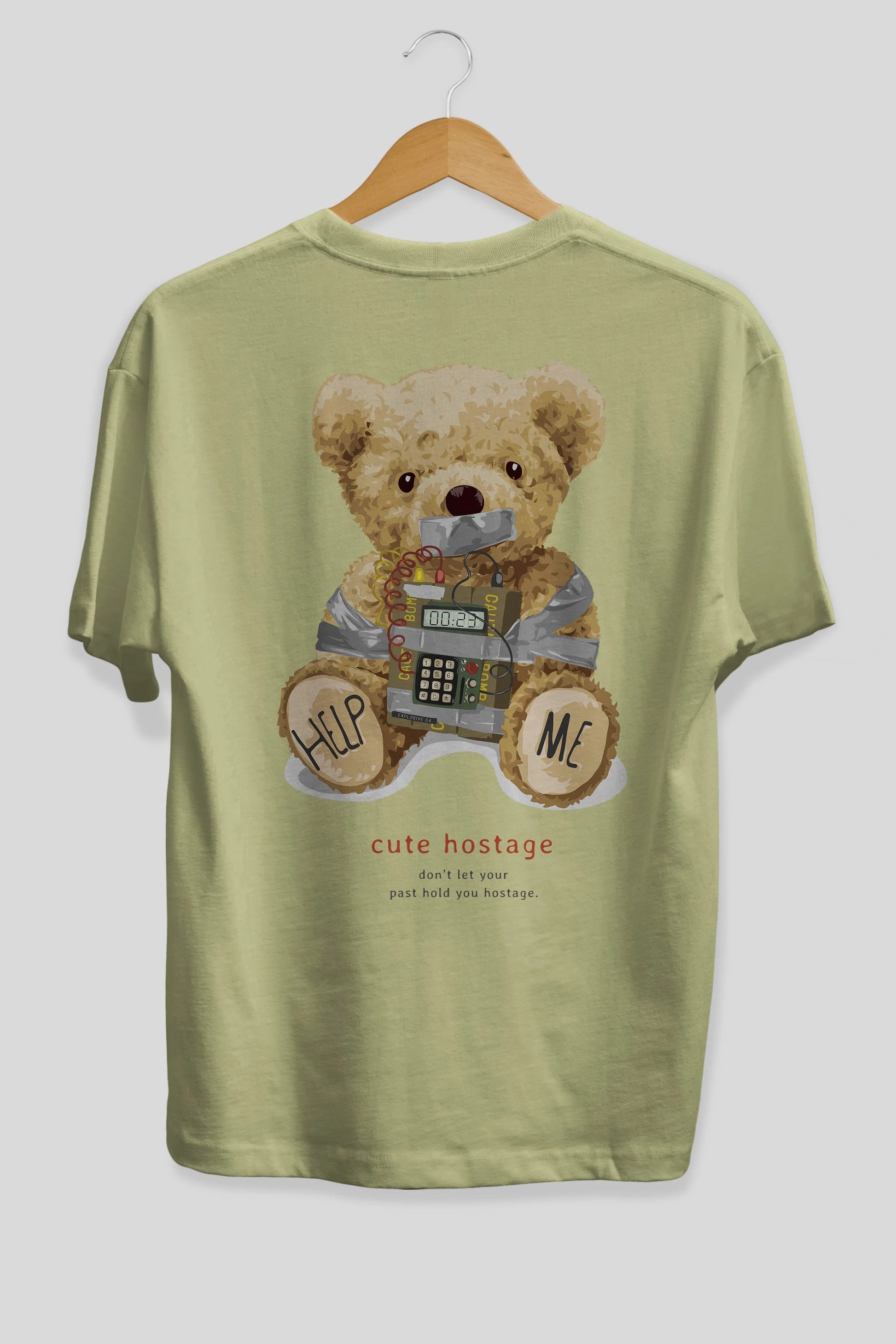 Teddy Bear Help Me Arka Baskılı Oversize t-shirt Erkek Kadın Unisex %100 Pamuk