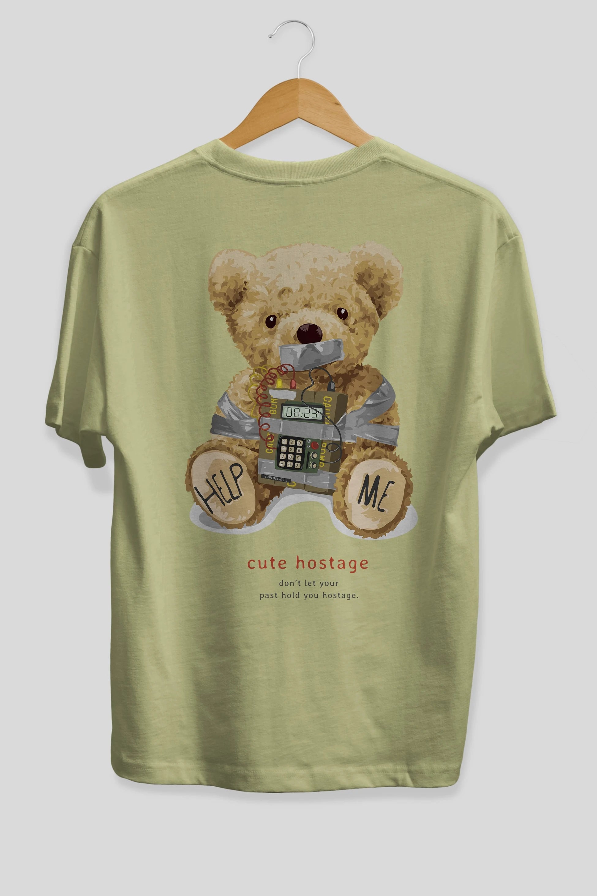 Teddy Bear Help Me Arka Baskılı Oversize t-shirt Erkek Kadın Unisex %100 Pamuk