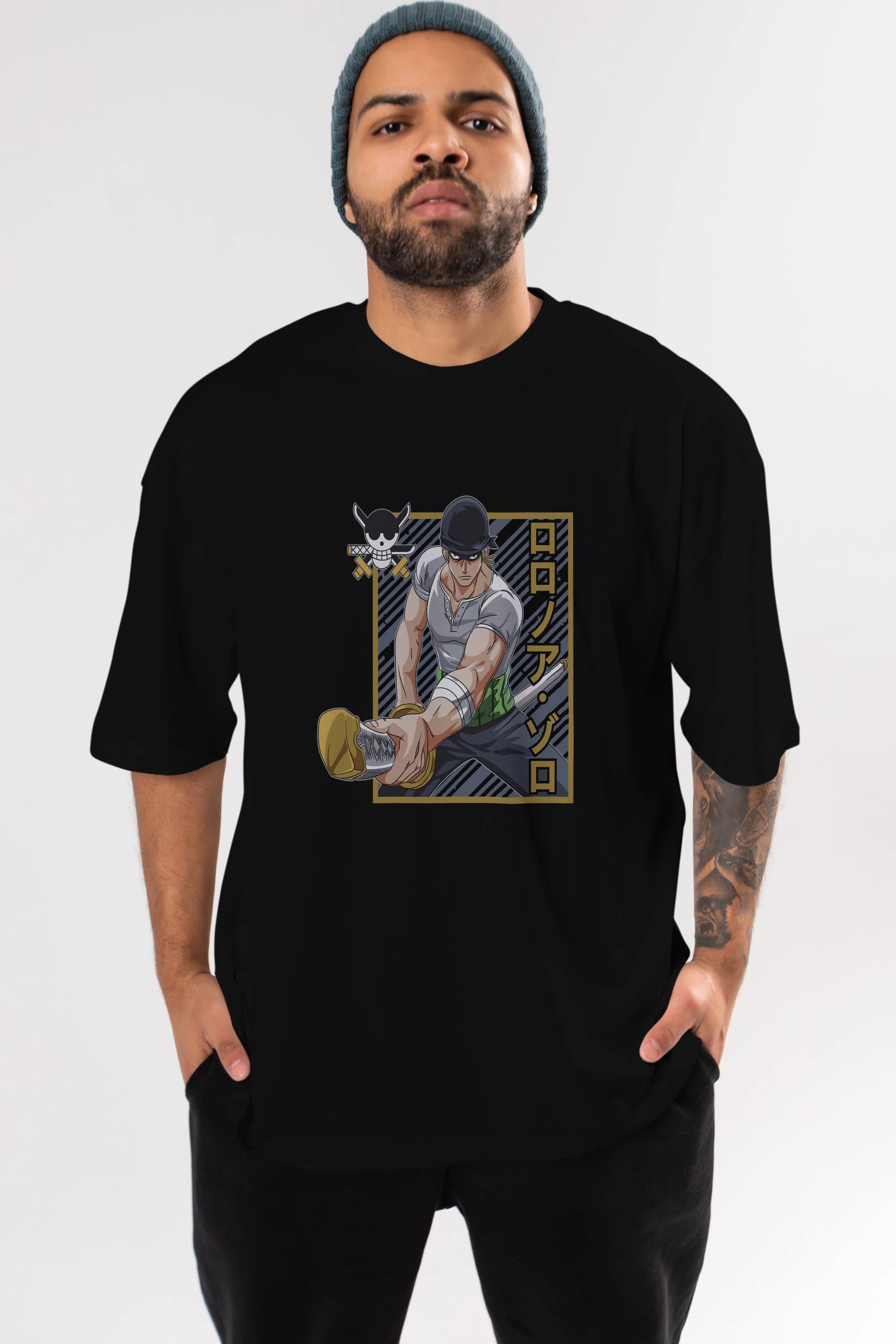 RORONOA ZORO Anime Ön Baskılı Oversize t-shirt %100 pamuk Erkek Kadın Unisex