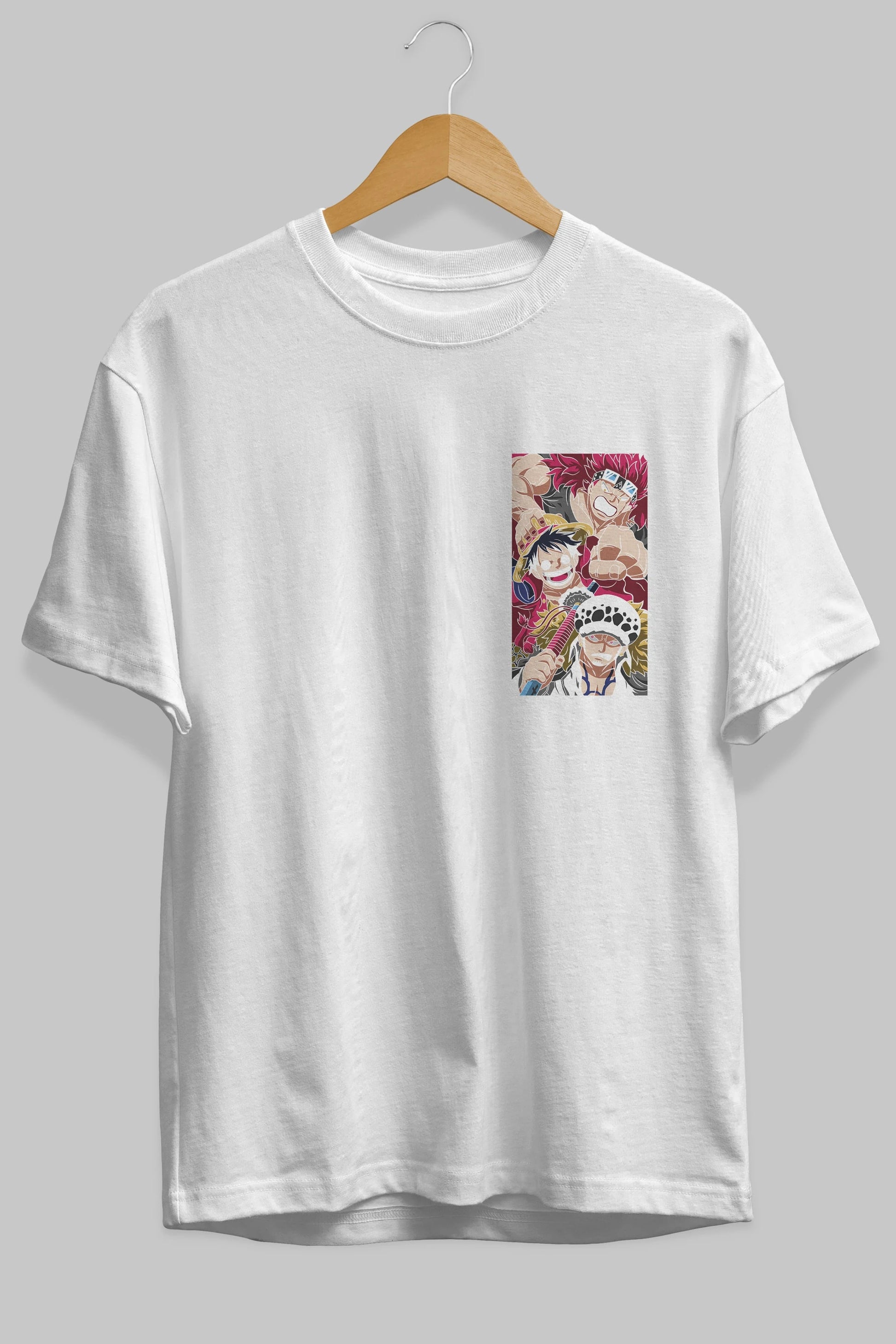 SUPER NOVAS one piece Ön Sol Baskılı Oversize t-shirt Erkek Kadın Unisex %100 Pamuk Bisiklet Yaka tişort