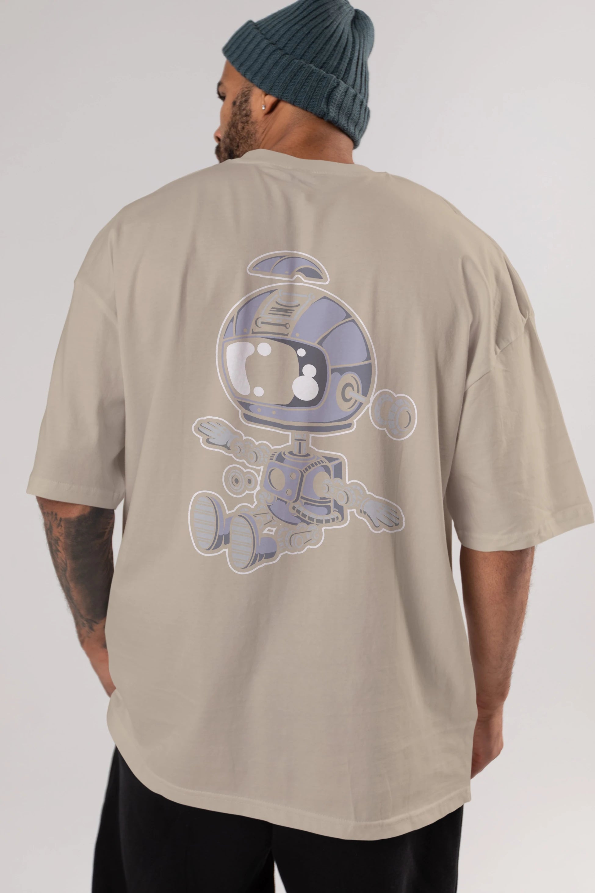 Astronaut Robot Arka Baskılı Oversize t-shirt Erkek Kadın Unisex