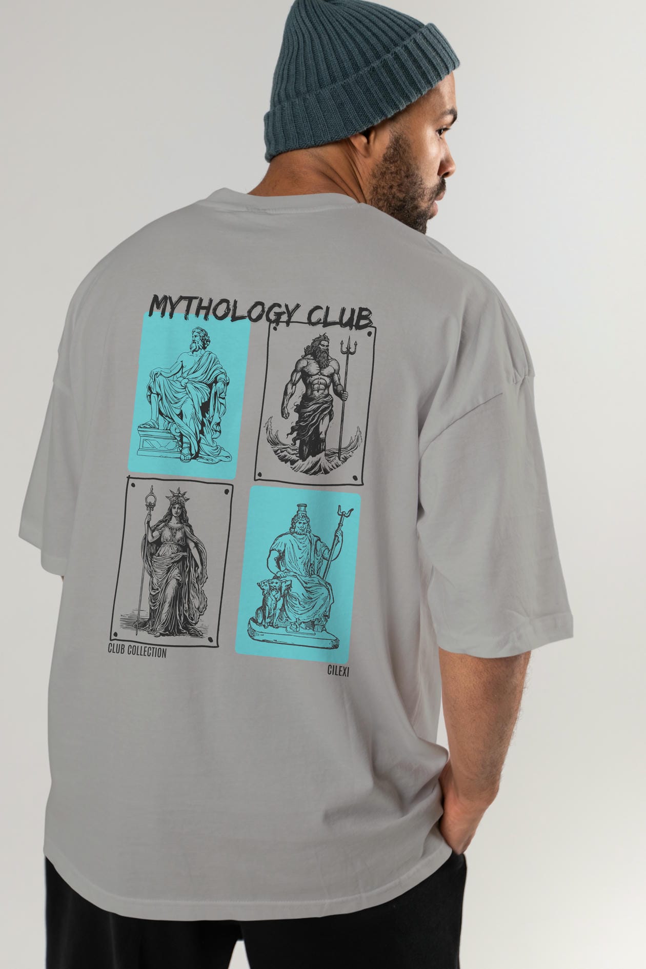 Mythology Club Arka Baskılı Oversize t-shirt Erkek Kadın %100 Pamuk Bisiklet Yaka tişort