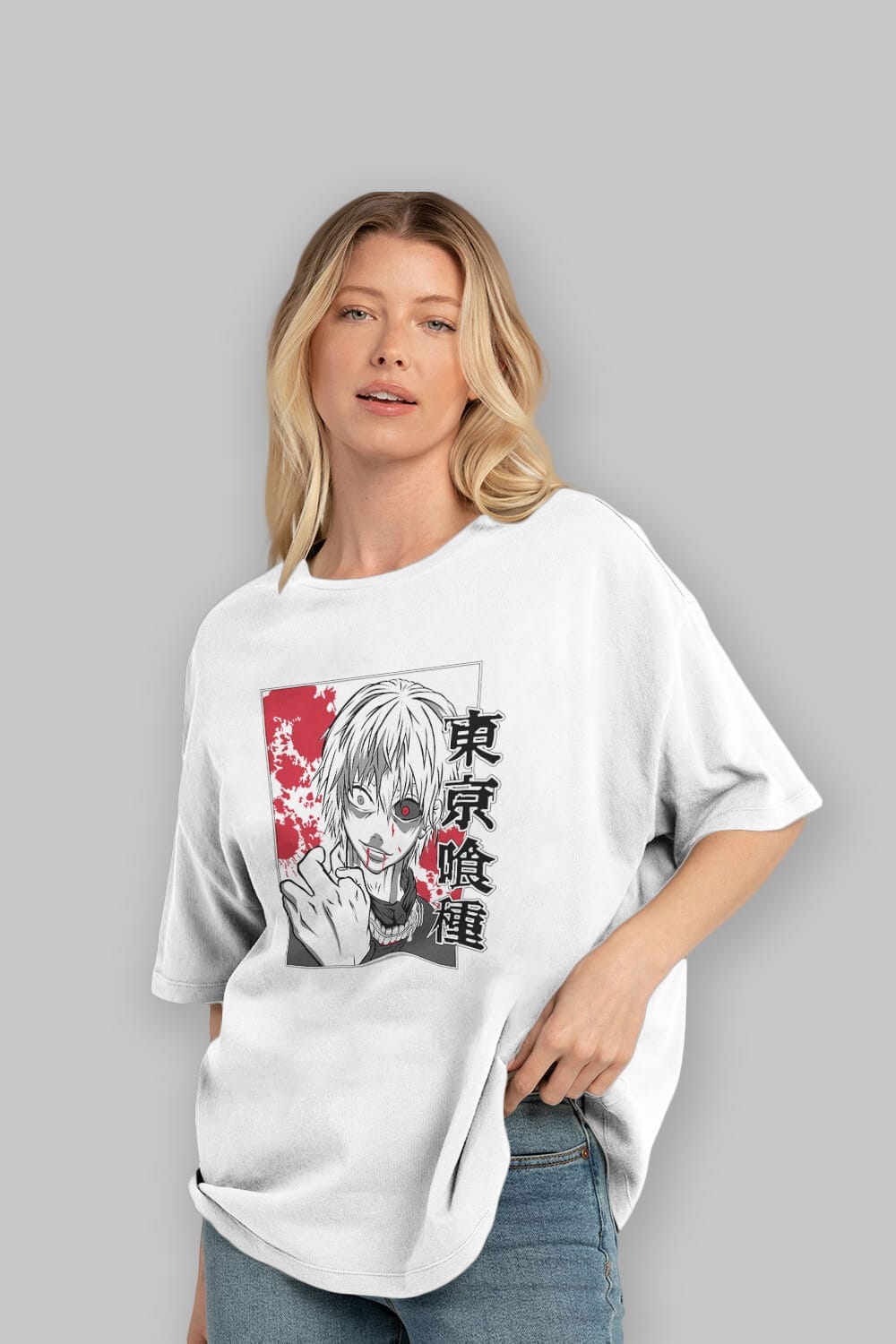 Kaneki Ken TOKYO GHOUL Anime Ön Baskılı Oversize t-shirt %100 pamuk Erkek Kadın Unisex