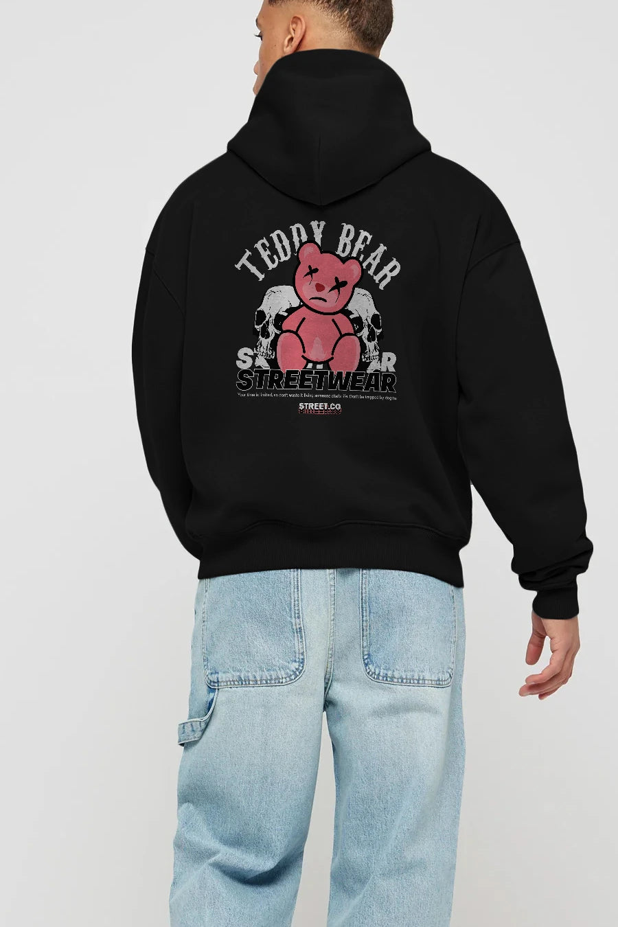 Teddy Bear Streetwear 2 Arka Baskılı Hoodie Oversize Kapüşonlu Sweatshirt Erkek Kadın Unisex