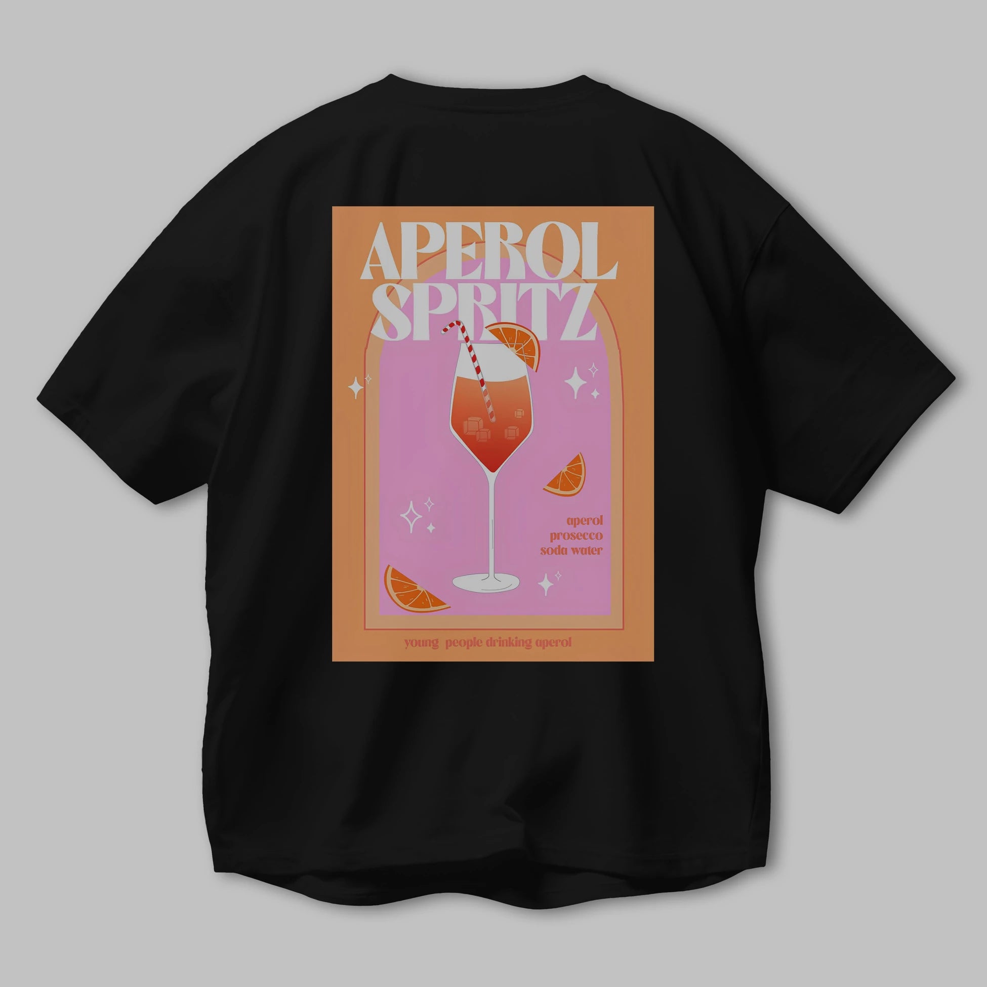 Aperol Spritz 2 Arka Baskılı Oversize t-shirt Erkek Kadın Unisex %100 Pamuk Bisiklet Yaka tişort