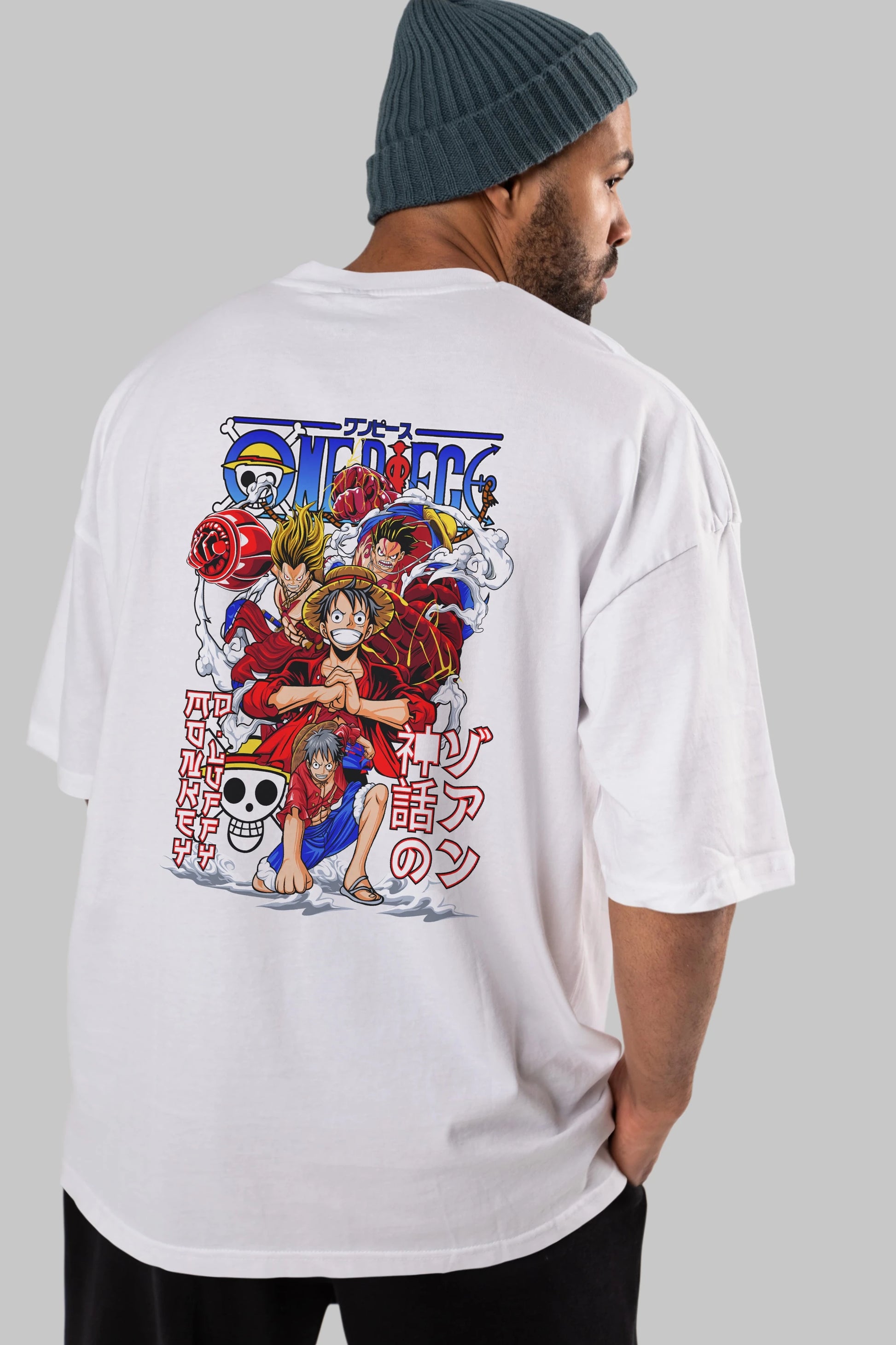 MONKEY D. LUFF-ONE PIECE 2 Anime Arka Baskılı Oversize t-shirt Erkek Kadın Unisex