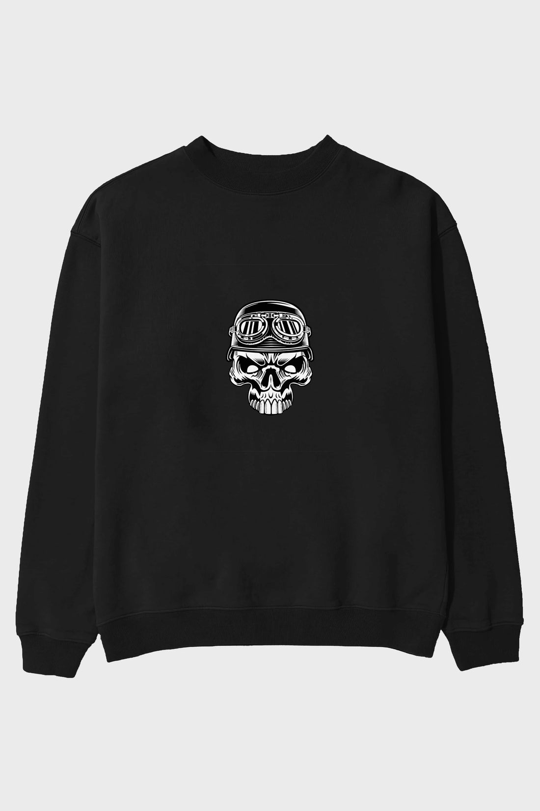 Biker Skull Helmet Ön Baskılı Oversize Sweatshirt Erkek Kadın Unisex