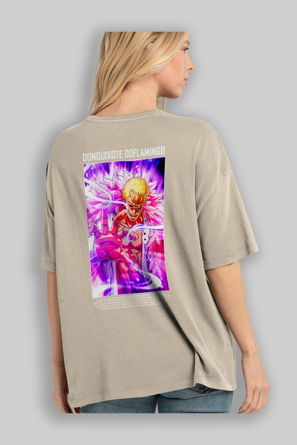 Doflamingo Anime Arka Baskılı Oversize t-shirt Erkek Kadın Unisex %100 pamuk tişort