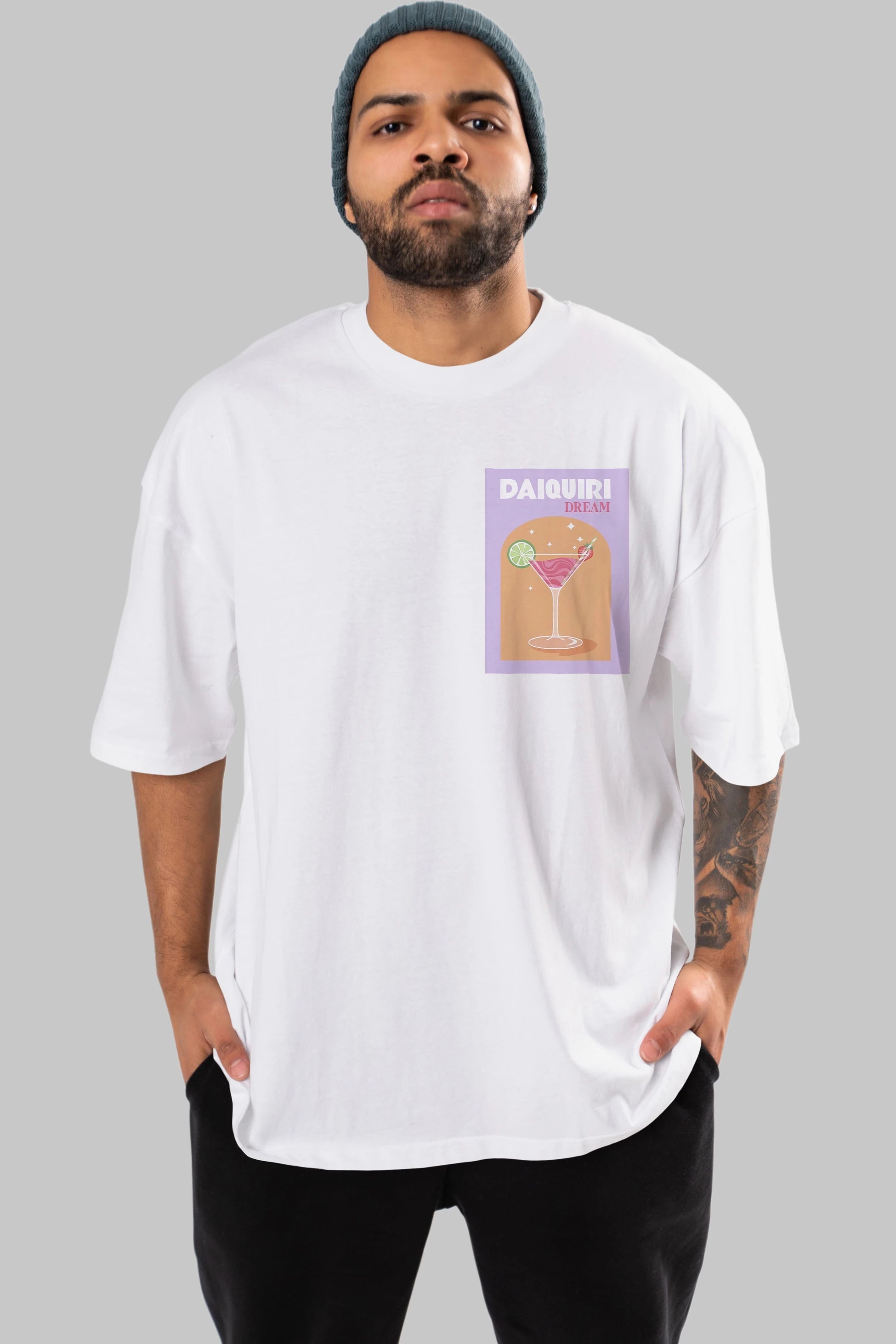 Daiquiri Dream Ön Sol Baskılı Oversize t-shirt Erkek Kadın Unisex %100 Pamuk Bisiklet Yaka tişort