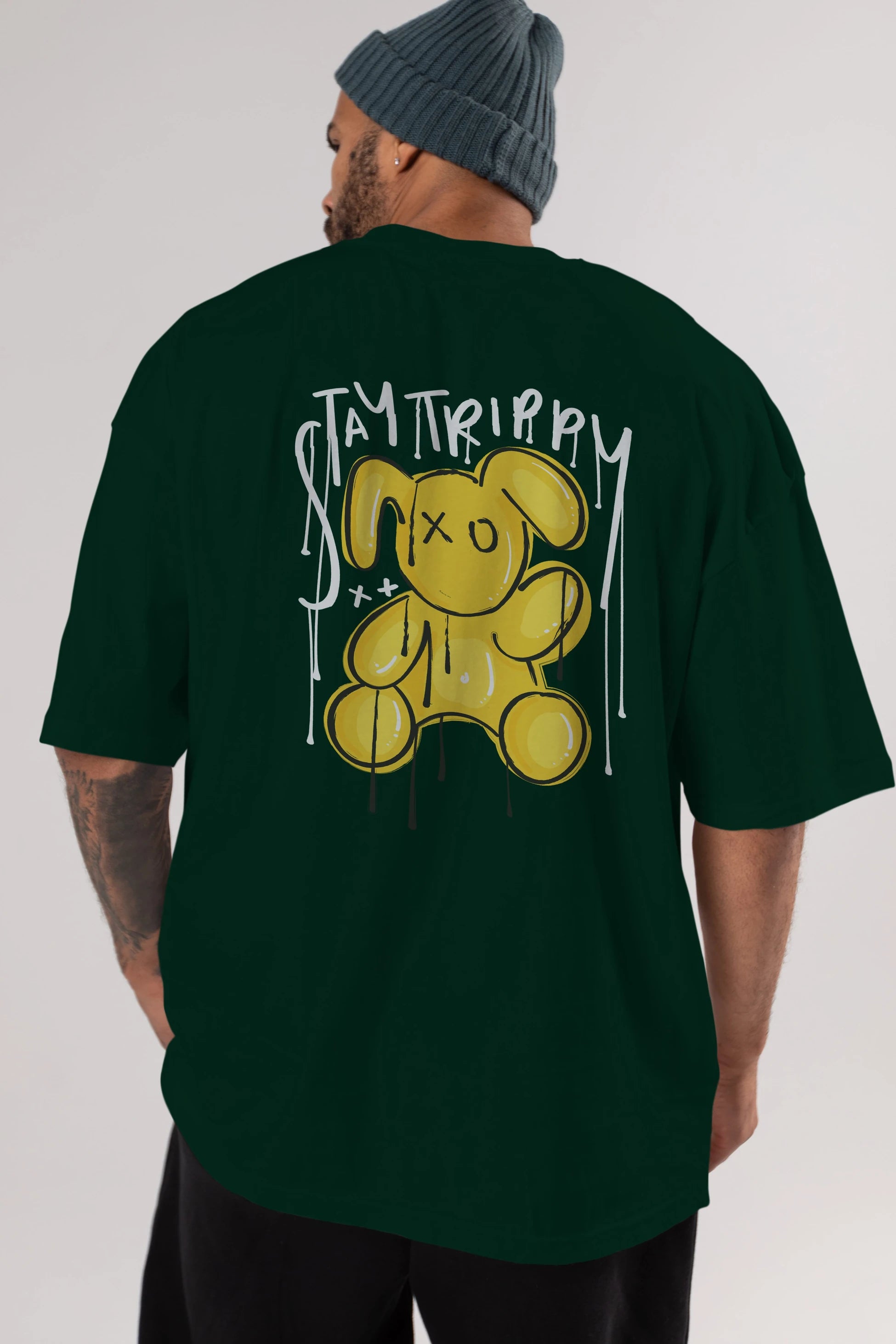 Stay Trippy Bear Arka Baskılı Oversize t-shirt Erkek Kadın Unisex