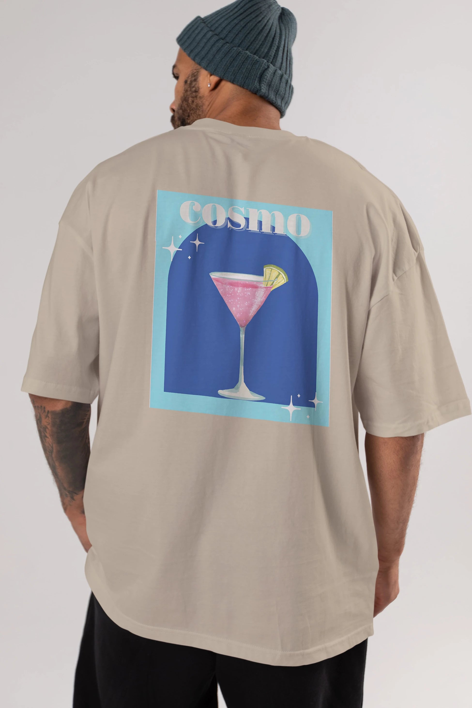 Cosmopolitan 2 Arka Baskılı Oversize t-shirt Erkek Kadın Unisex %100 Pamuk Bisiklet Yaka tişort