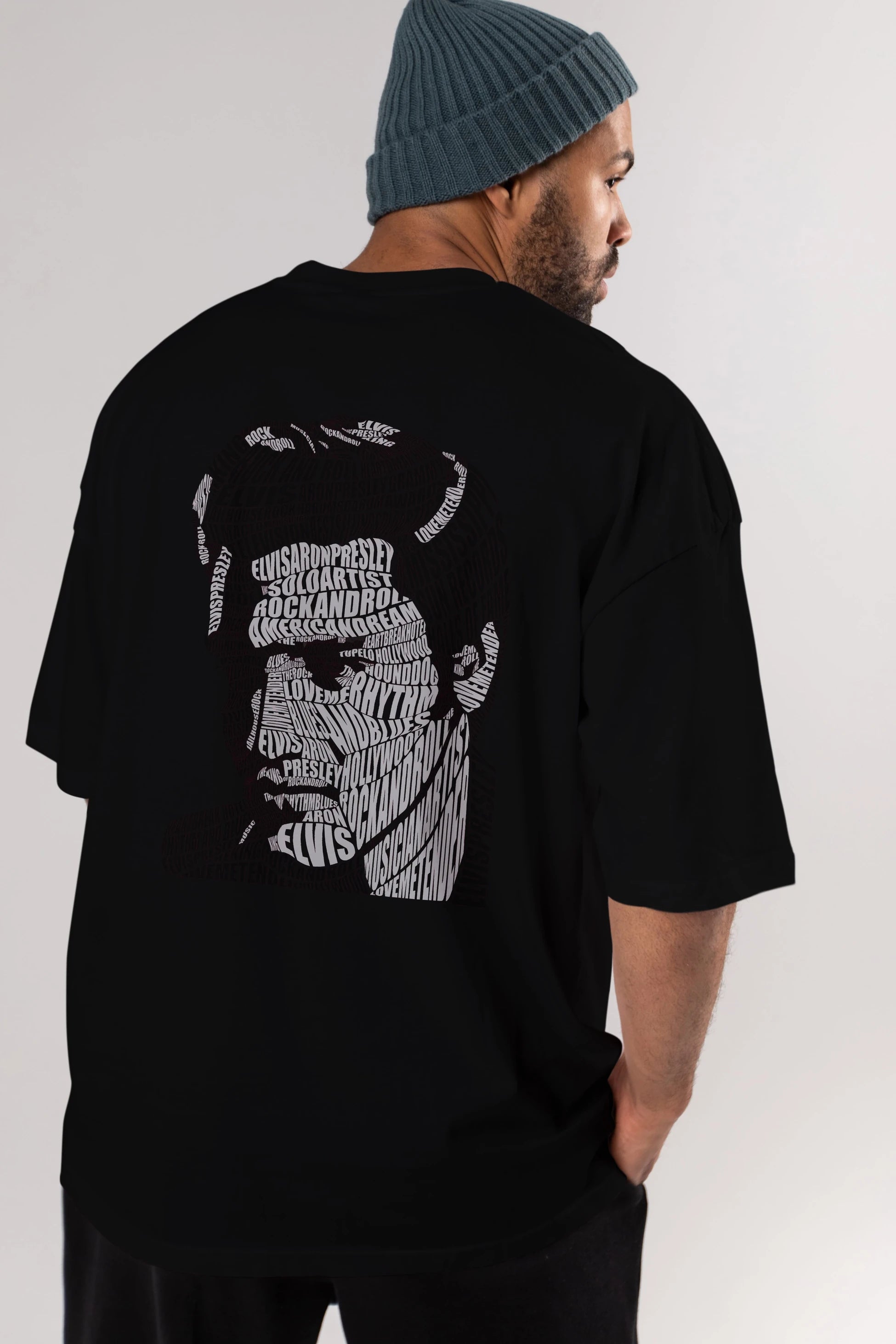 Elvis Presley Calligram Arka Baskılı Oversize t-shirt %100 pamuk Erkek Kadın Unisex