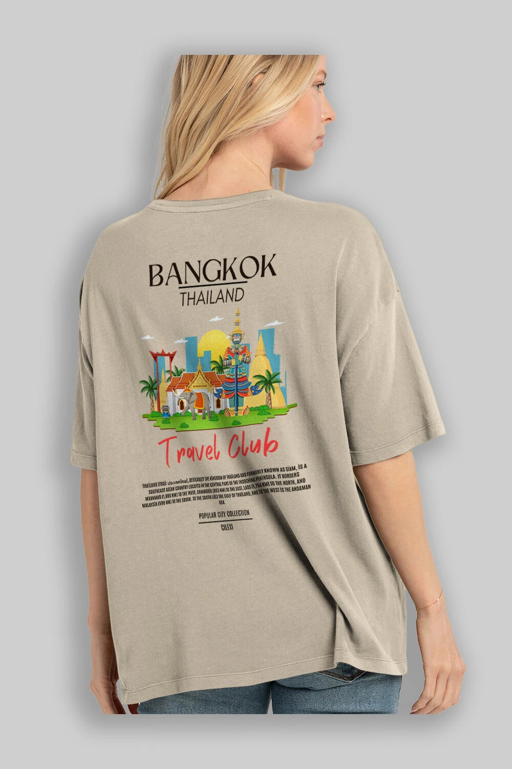 Bangkok Tailand Arka Baskılı Oversize t-shirt Erkek Kadın Pamuk Bisiklet Yaka tişort