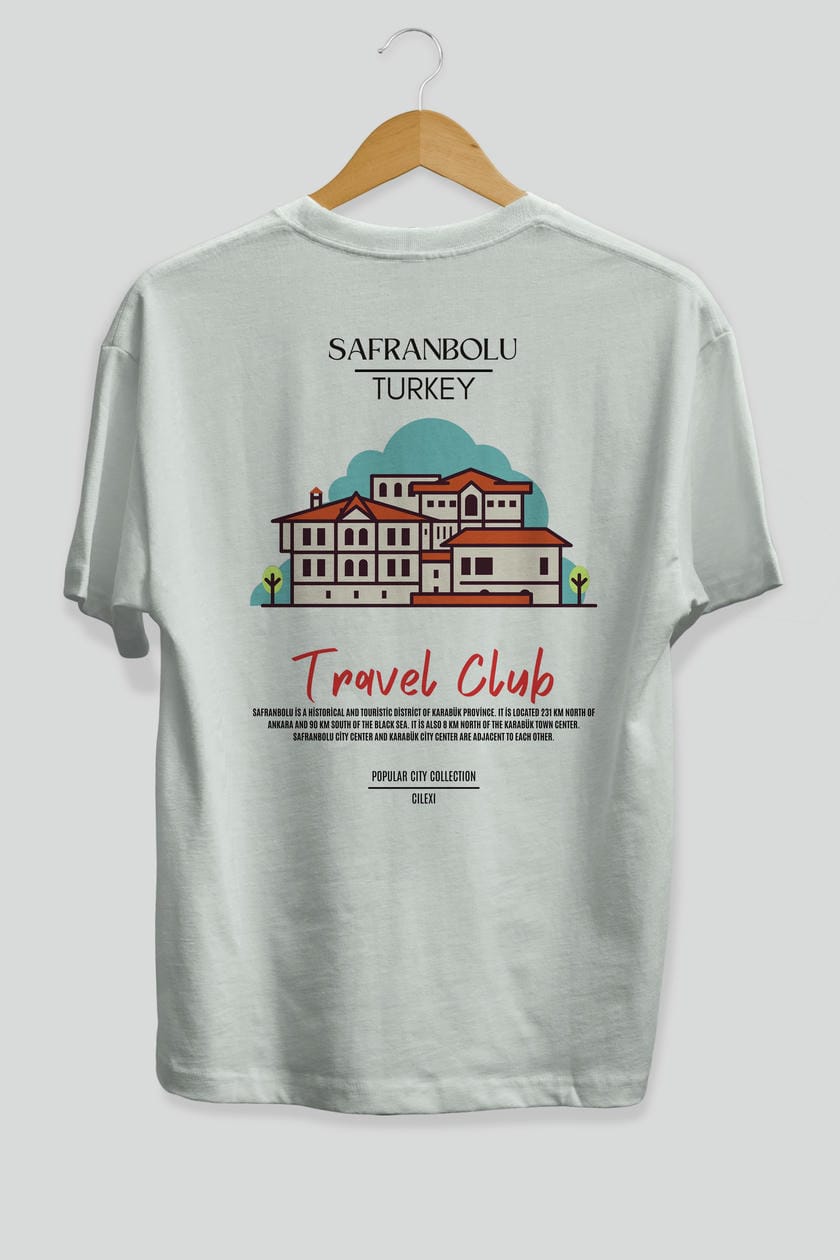 Safranbolu Turkey Arka Baskılı Oversize t-shirt Erkek Kadın Pamuk Bisiklet Yaka tişort