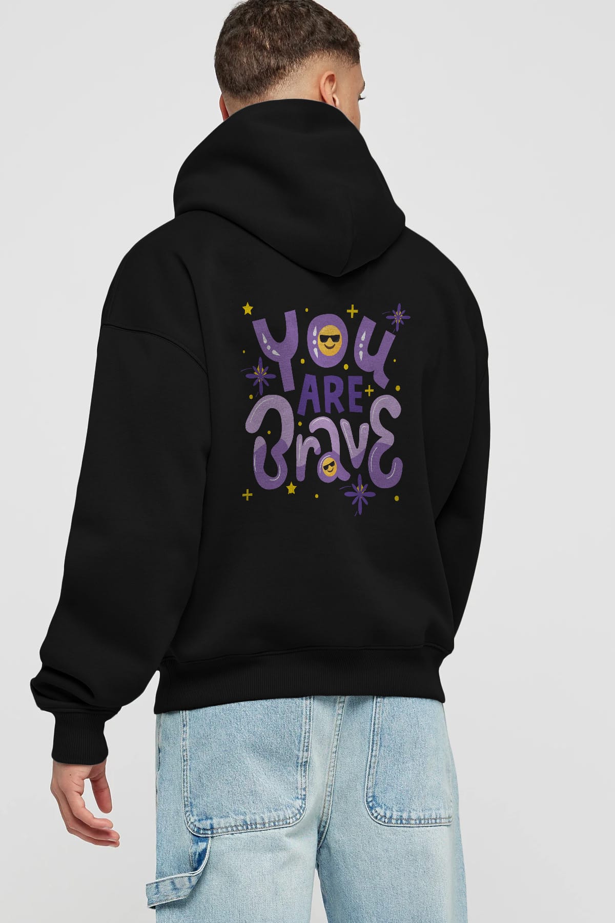 You Are Brave Yazılı Arka Baskılı Oversize Hoodie Kapüşonlu Sweatshirt Erkek Kadın Unisex
