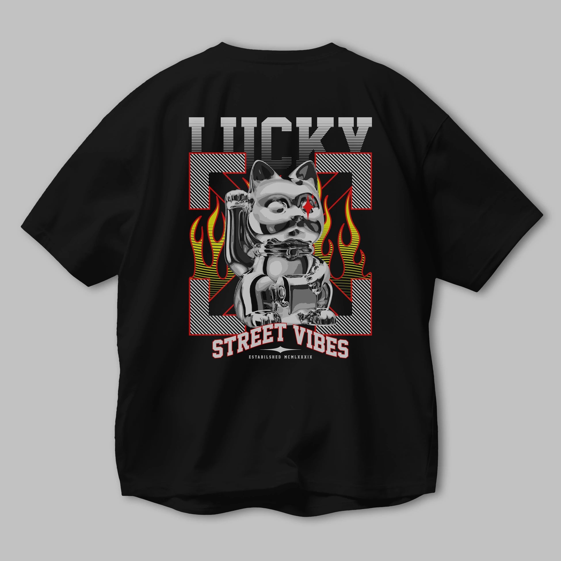 Lucky Street Vibes Arka Baskılı Oversize t-shirt Erkek Kadın Unisex