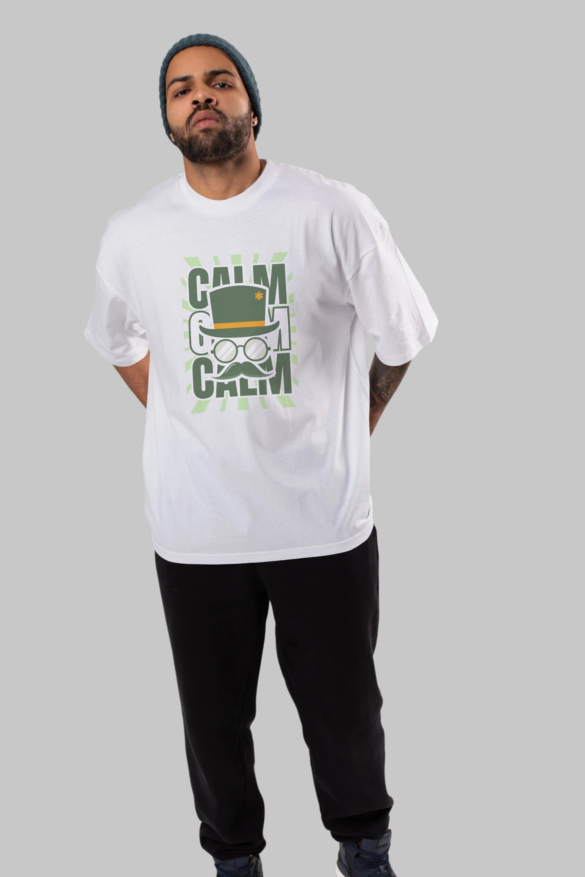 Calm Yazılı Ön Baskılı Oversize t-shirt Erkek Kadın Unisex