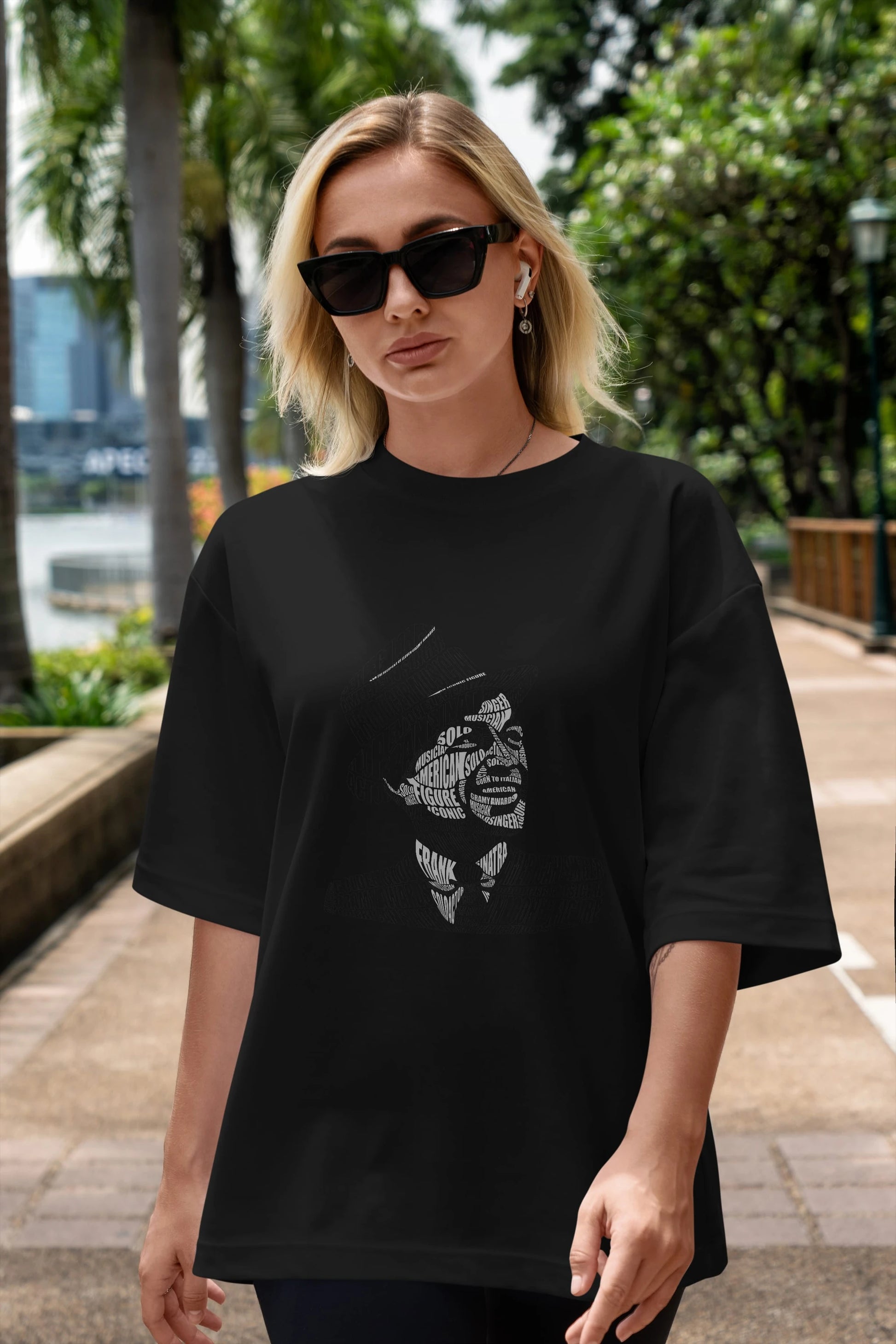 Frank Sinatra Calligram Ön Baskılı Oversize t-shirt %100 pamuk Erkek Kadın Unisex