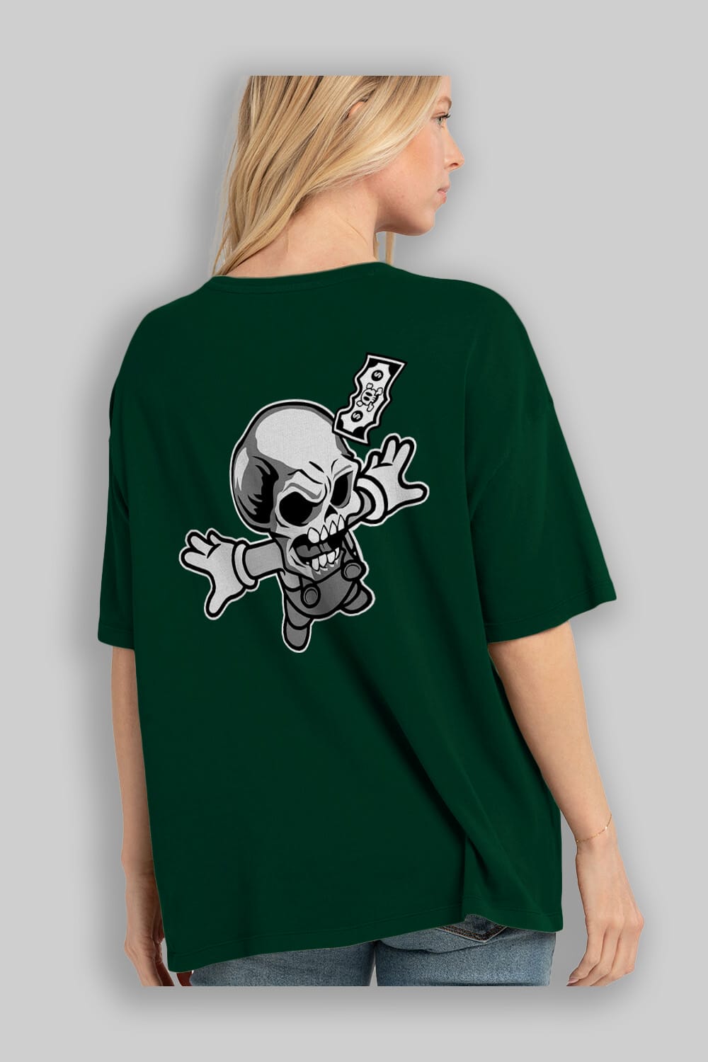 Skull Drowning Arka Baskılı Oversize t-shirt Erkek Kadın Unisex %100 Pamuk tişort