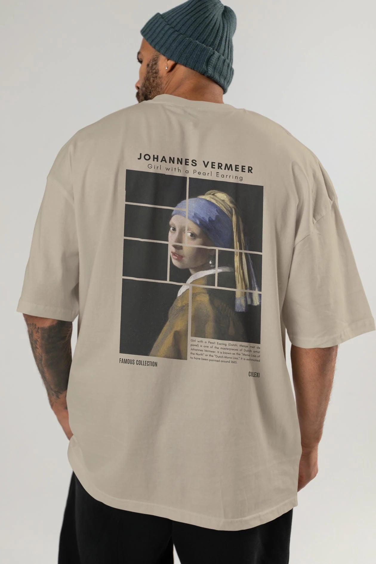 Johannes Vermeer Arka Baskılı Oversize t-shirt Erkek Kadın Bisiklet Yaka Pamuk tişort