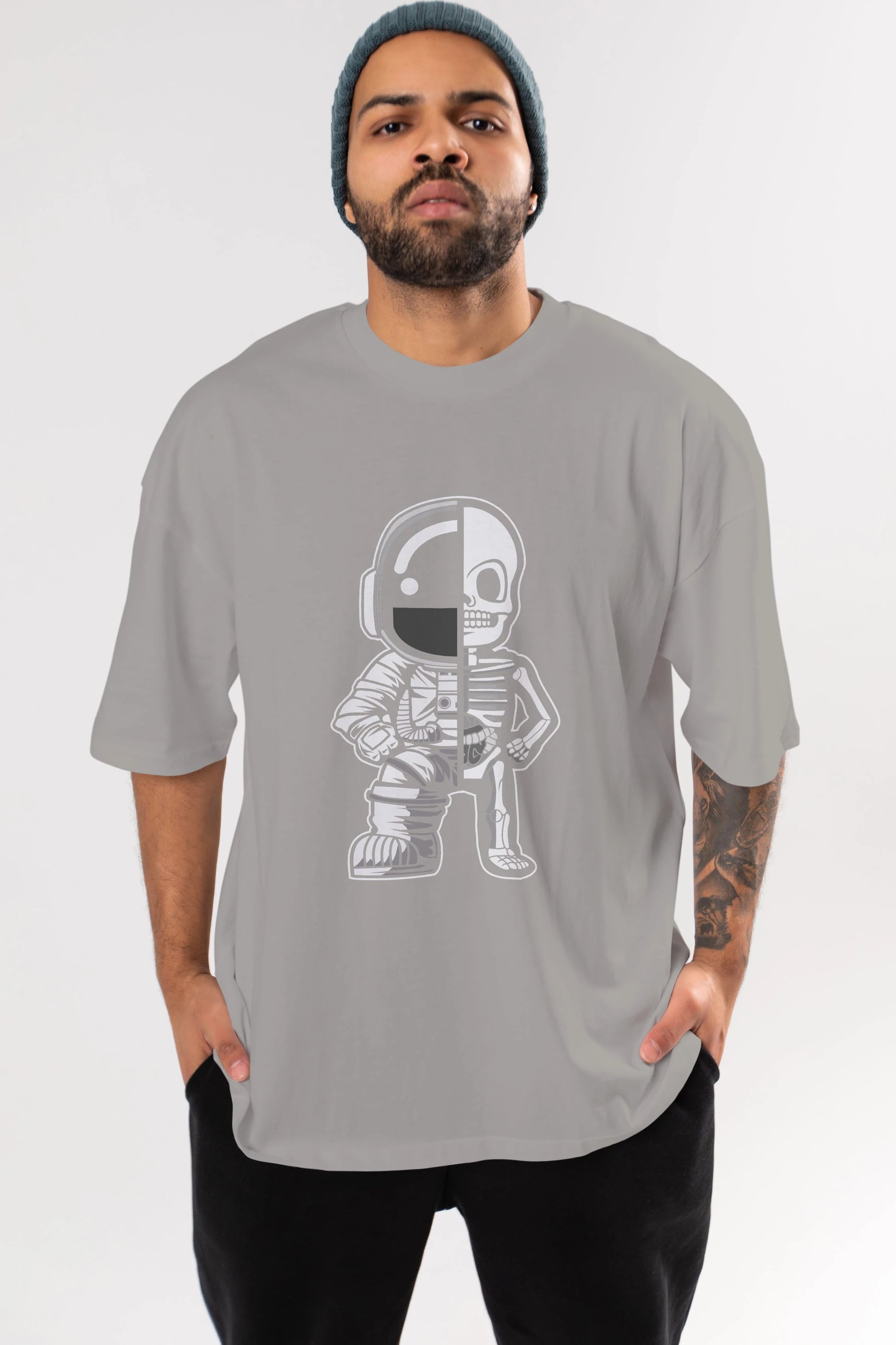 Astronaut Half Skeleton Ön Baskılı Oversize t-shirt Erkek Kadın Unisex