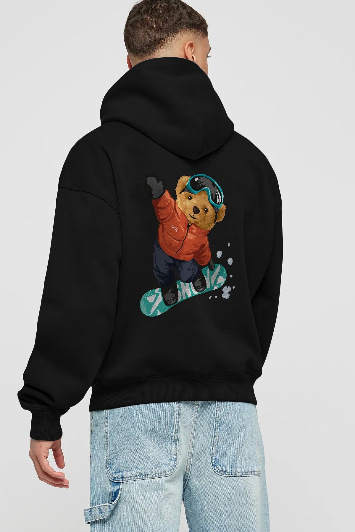 Teddy Bear Jump High Arka Baskılı Hoodie Oversize Kapüşonlu Sweatshirt Erkek Kadın Unisex