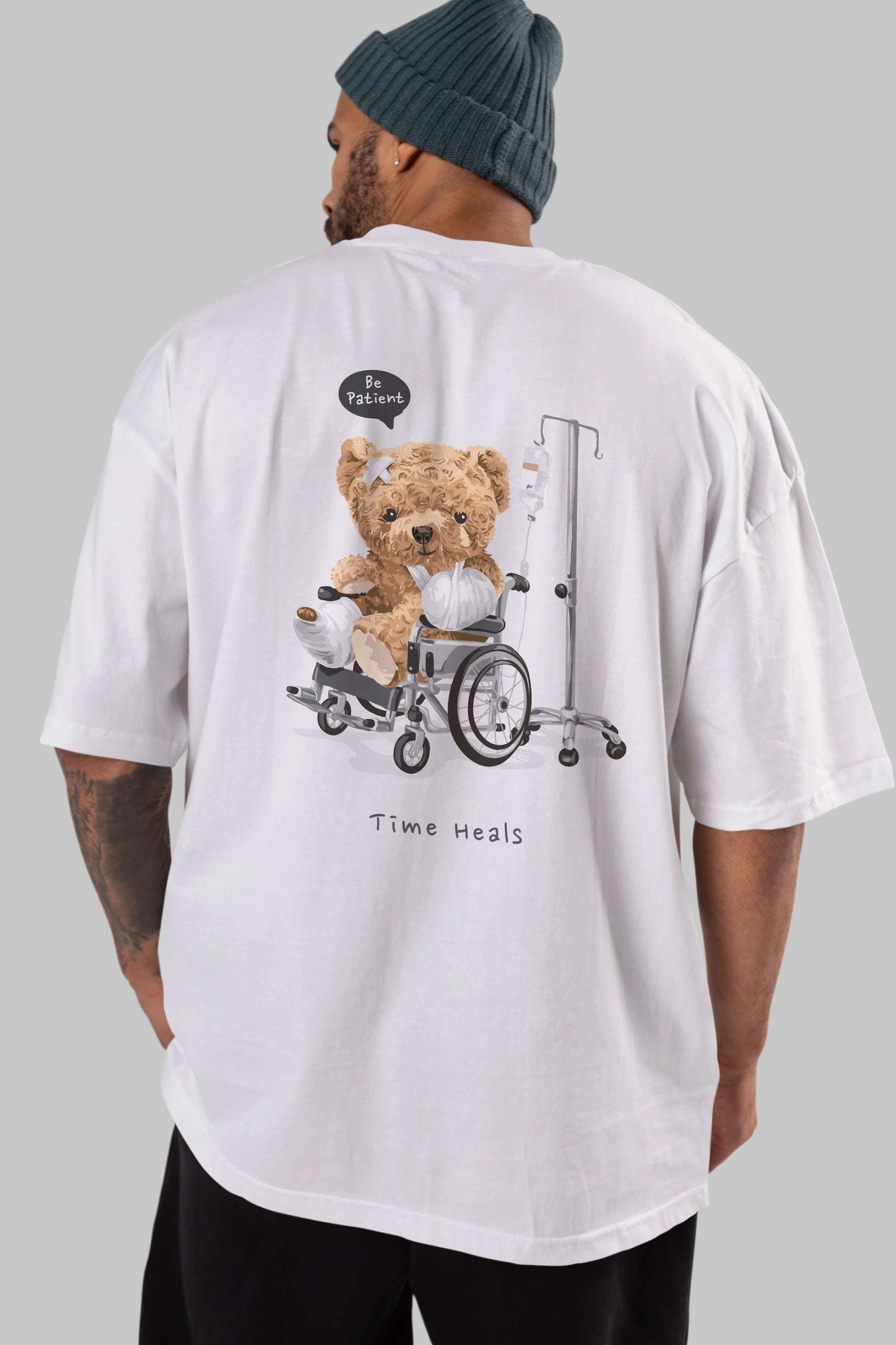 Teddy Bear Time Heals Arka Baskılı Oversize t-shirt Erkek Kadın Unisex %100 Pamuk