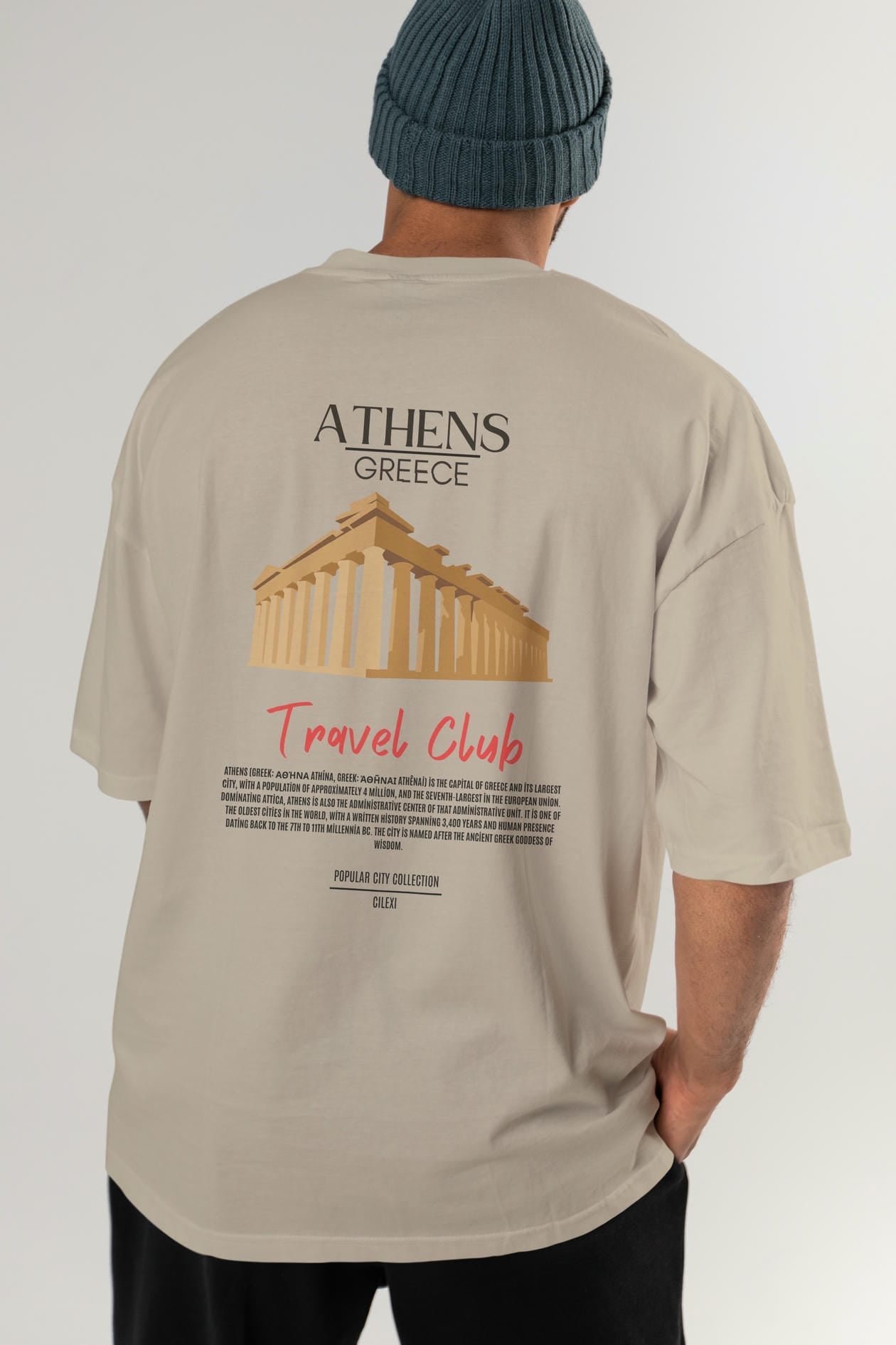 Athens Greece Arka Baskılı Oversize t-shirt Erkek Kadın Pamuk Bisiklet Yaka tişort