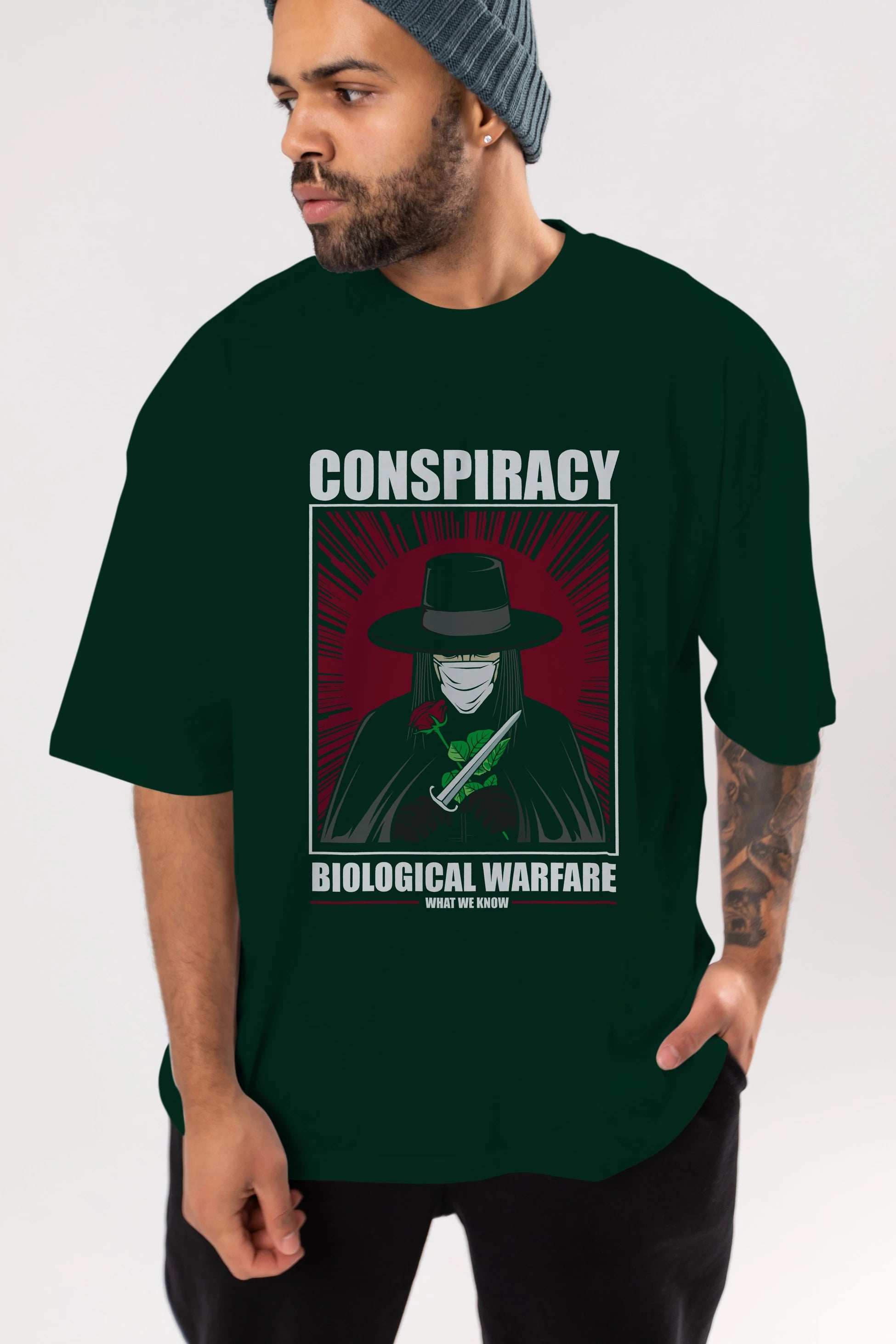 Vendetta Masker Ön Baskılı Oversize t-shirt Erkek Kadın Unisex %100 Pamuk tişort