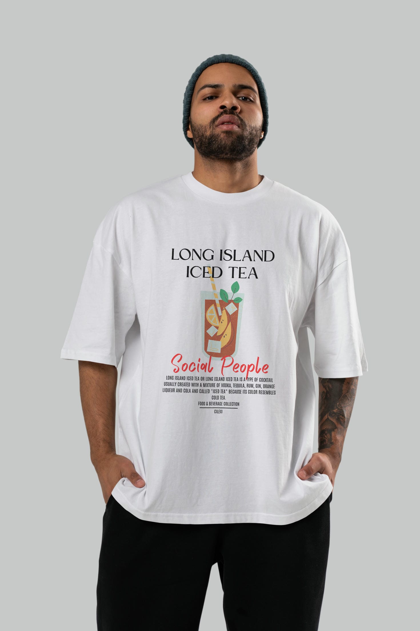 Long Island ıced tea Kokteyl Serisi ön Baskılı Oversize t-shirt Erkek Kadın %100 Pamuk Bisiklet Yaka tişort