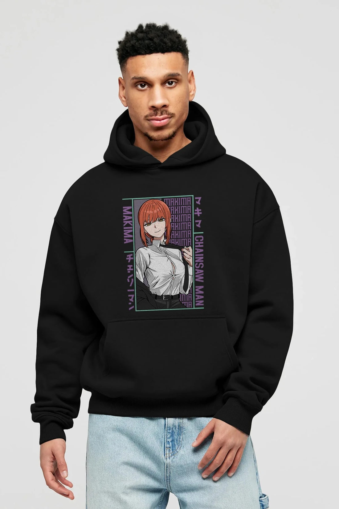 Makima Chain Saw Man Anime Ön Baskılı Hoodie Oversize Kapüşonlu Sweatshirt Erkek Kadın Unisex