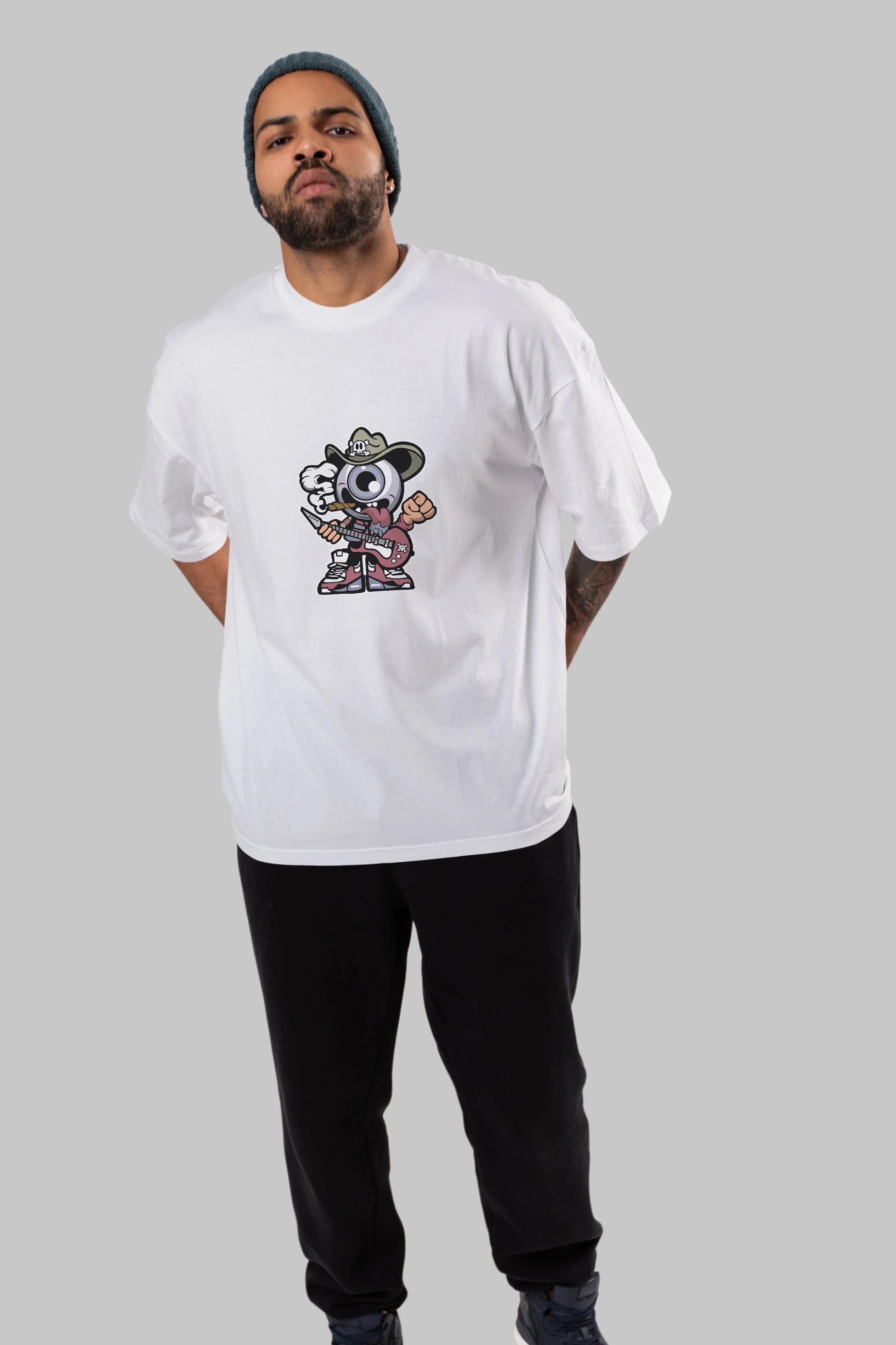 Eyeball Rockstar Cowboy Ön Baskılı Oversize t-shirt Erkek Kadın Unisex %100 Pamuk tişort