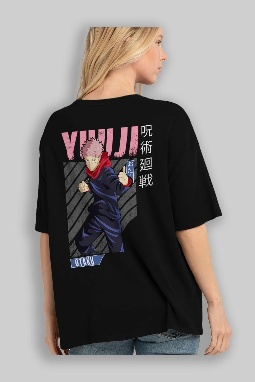 Yuuji Itadori Anime Arka Baskılı Oversize t-shirt Erkek Kadın Unisex