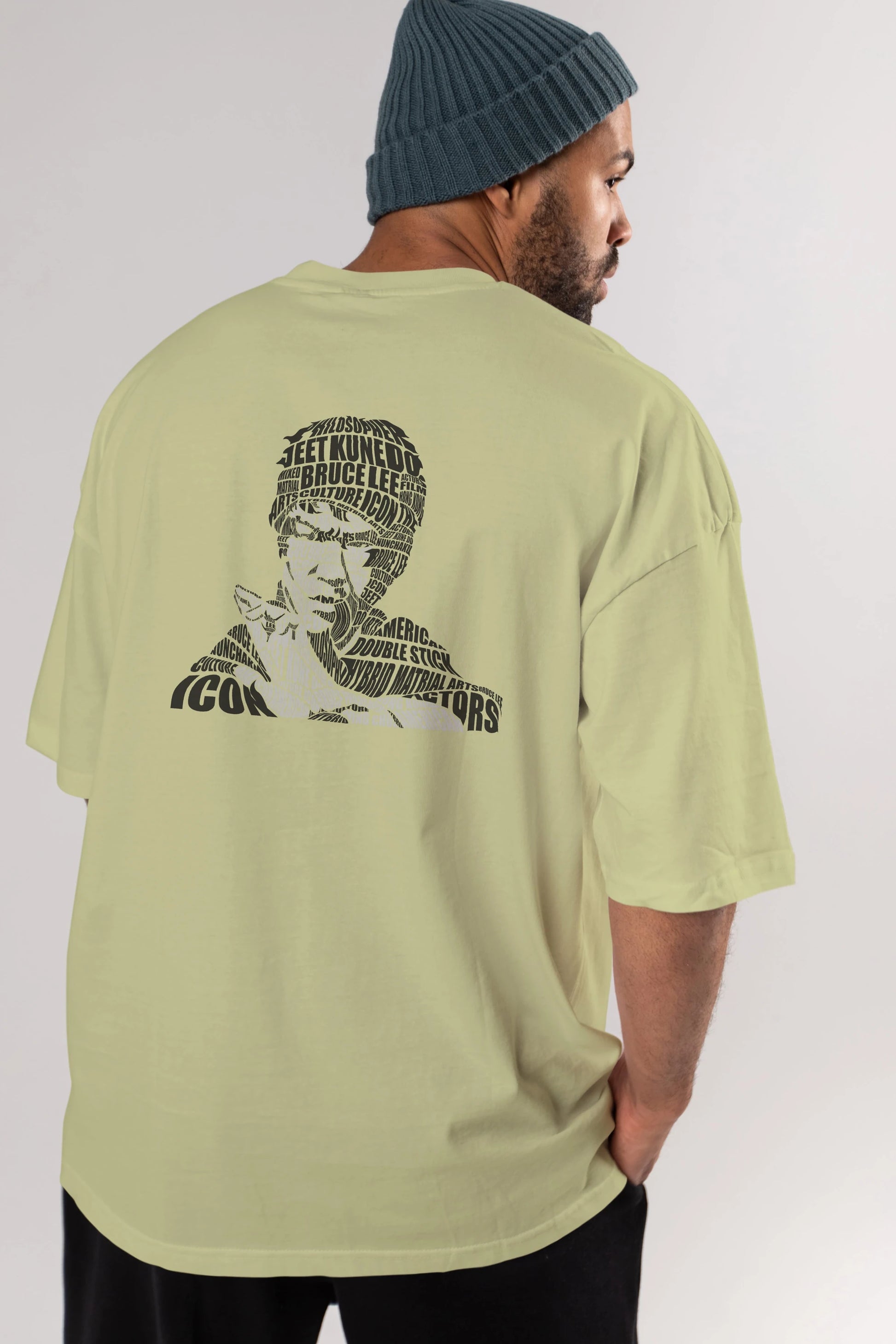 Bruce Lee Calligram Arka Baskılı Oversize t-shirt %100 pamuk Erkek Kadın Unisex