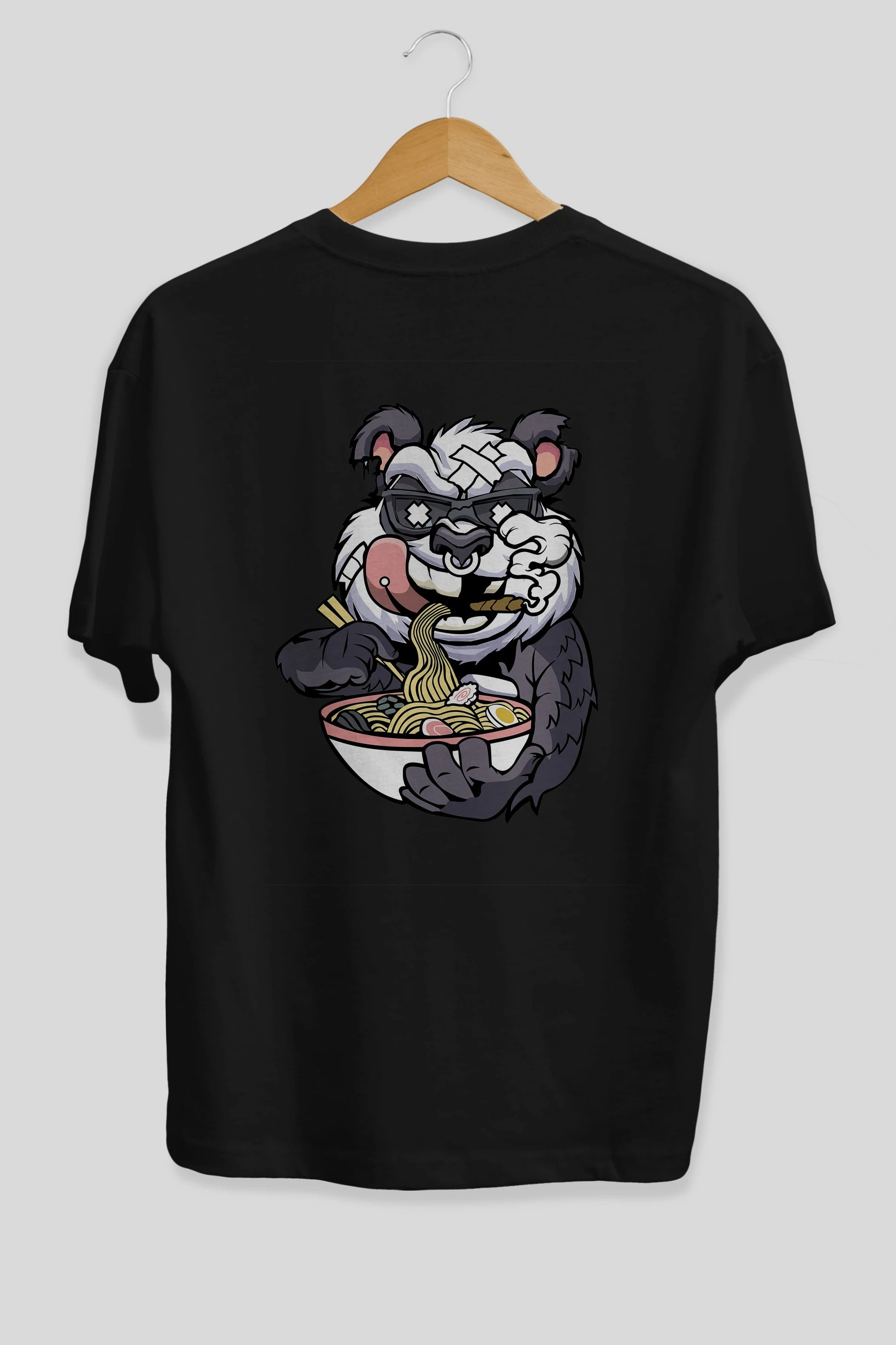 Panda Ramen Arka Baskılı Oversize t-shirt Erkek Kadın Unisex %100 Pamuk tişort