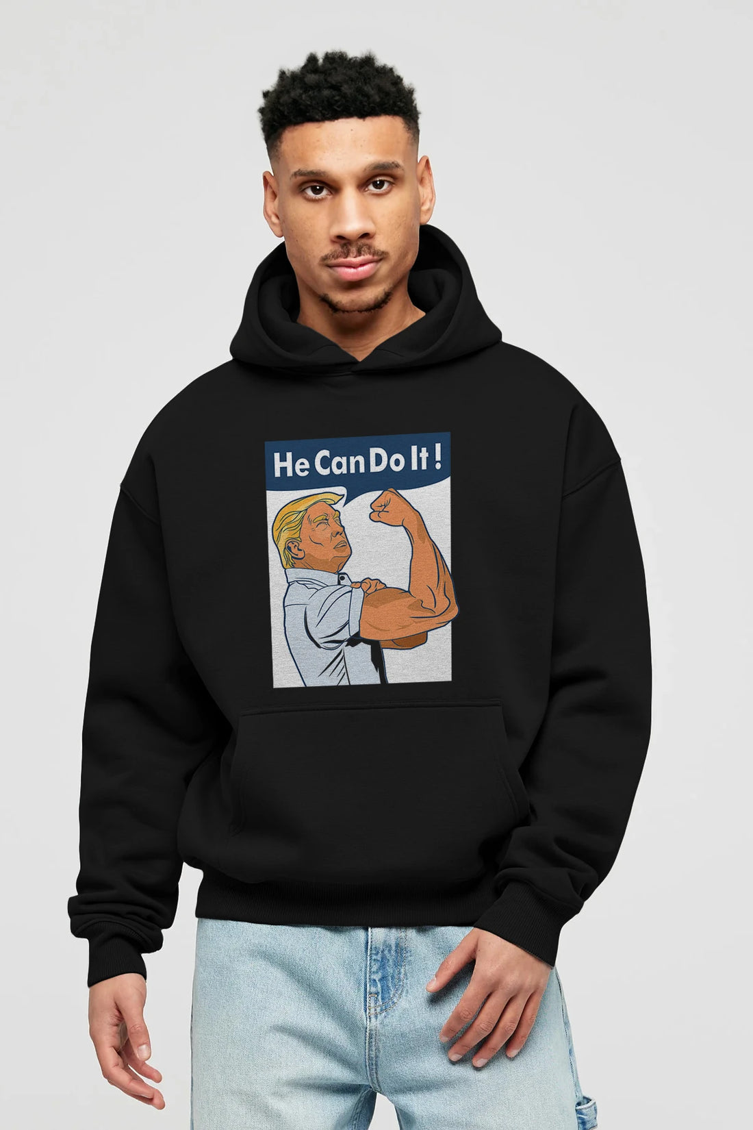He Can Do It Trump Ön Baskılı Hoodie Oversize Kapüşonlu Sweatshirt Erkek Kadın Unisex