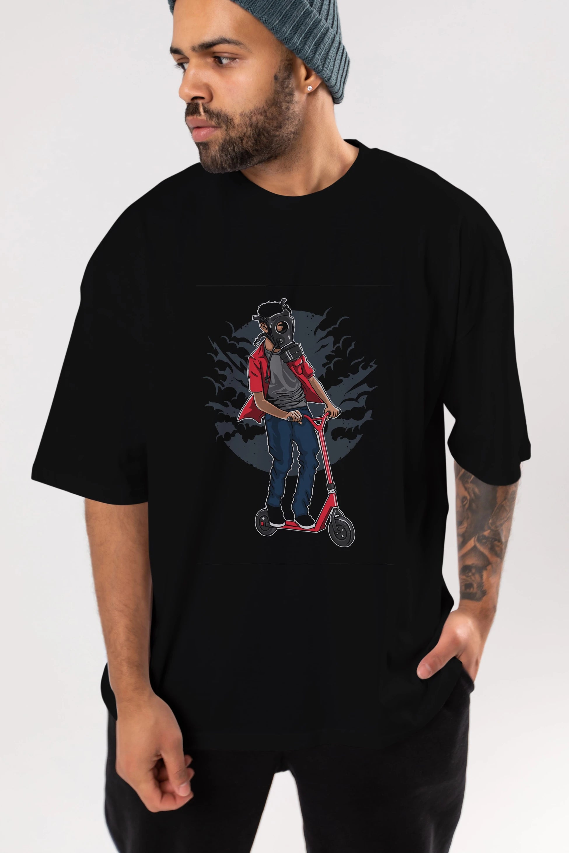 Gasmask Rider Ön Baskılı Oversize t-shirt Erkek Kadın Unisex %100 Pamuk tişort