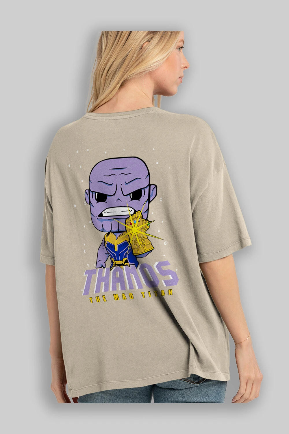 Thanos (1) Arka Baskılı Oversize t-shirt Erkek Kadın Unisex %100 Pamuk Bisiklet Yaka tişort