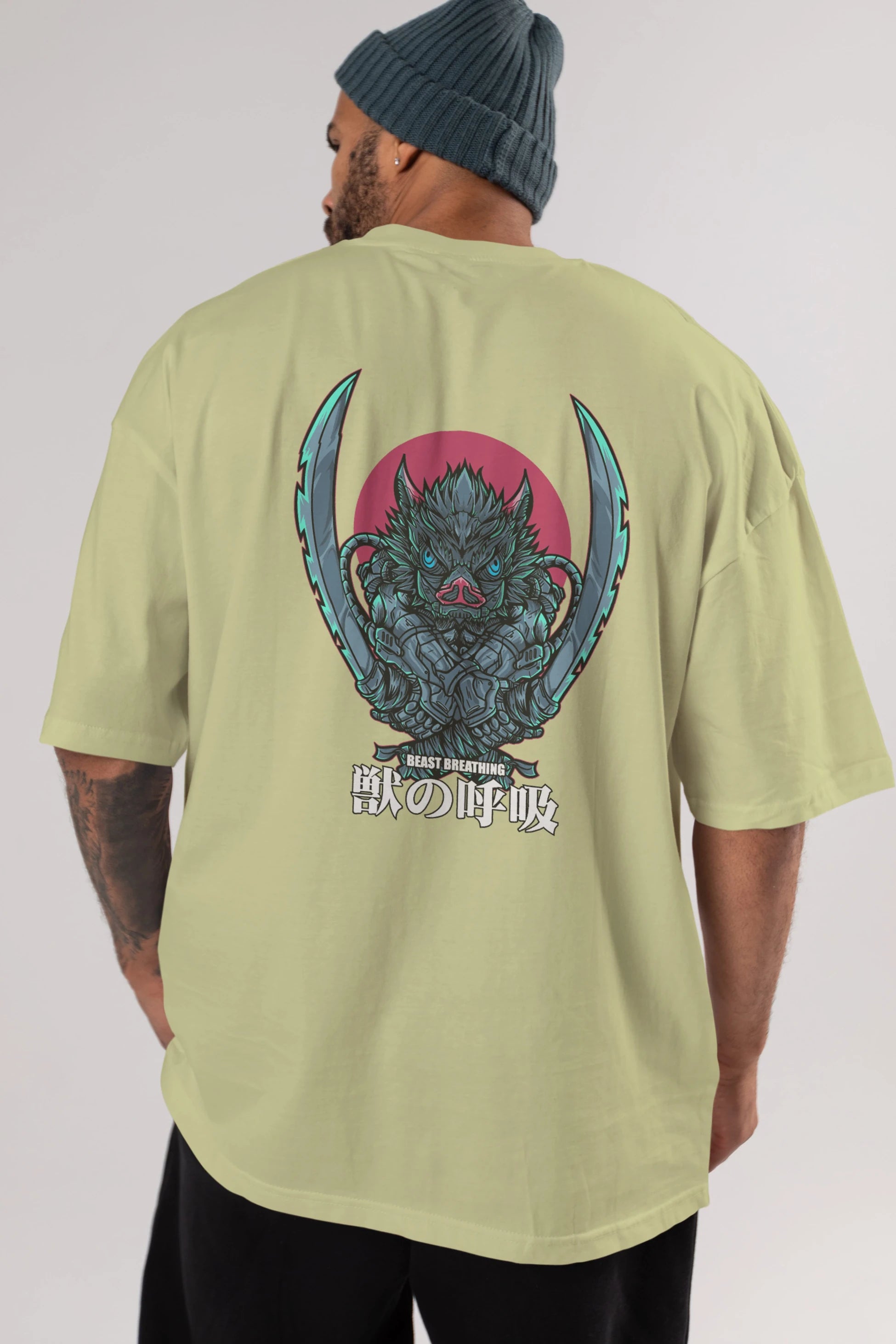 Inosuke DEMON SLAYER Anime Arka Baskılı Oversize t-shirt Erkek Kadın Unisex
