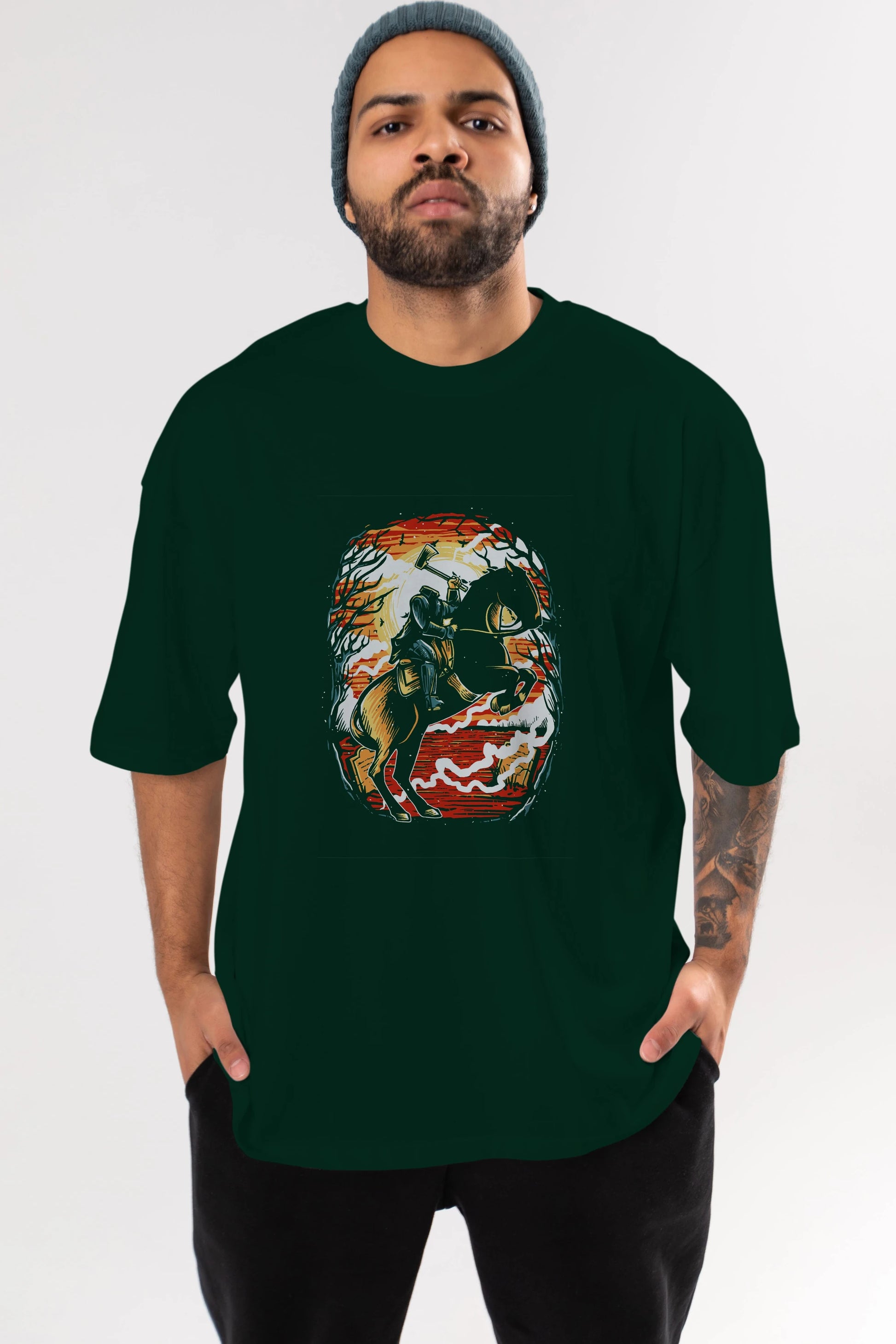 Headless Horseman Ön Baskılı Oversize t-shirt Erkek Kadın Unisex %100 Pamuk tişort